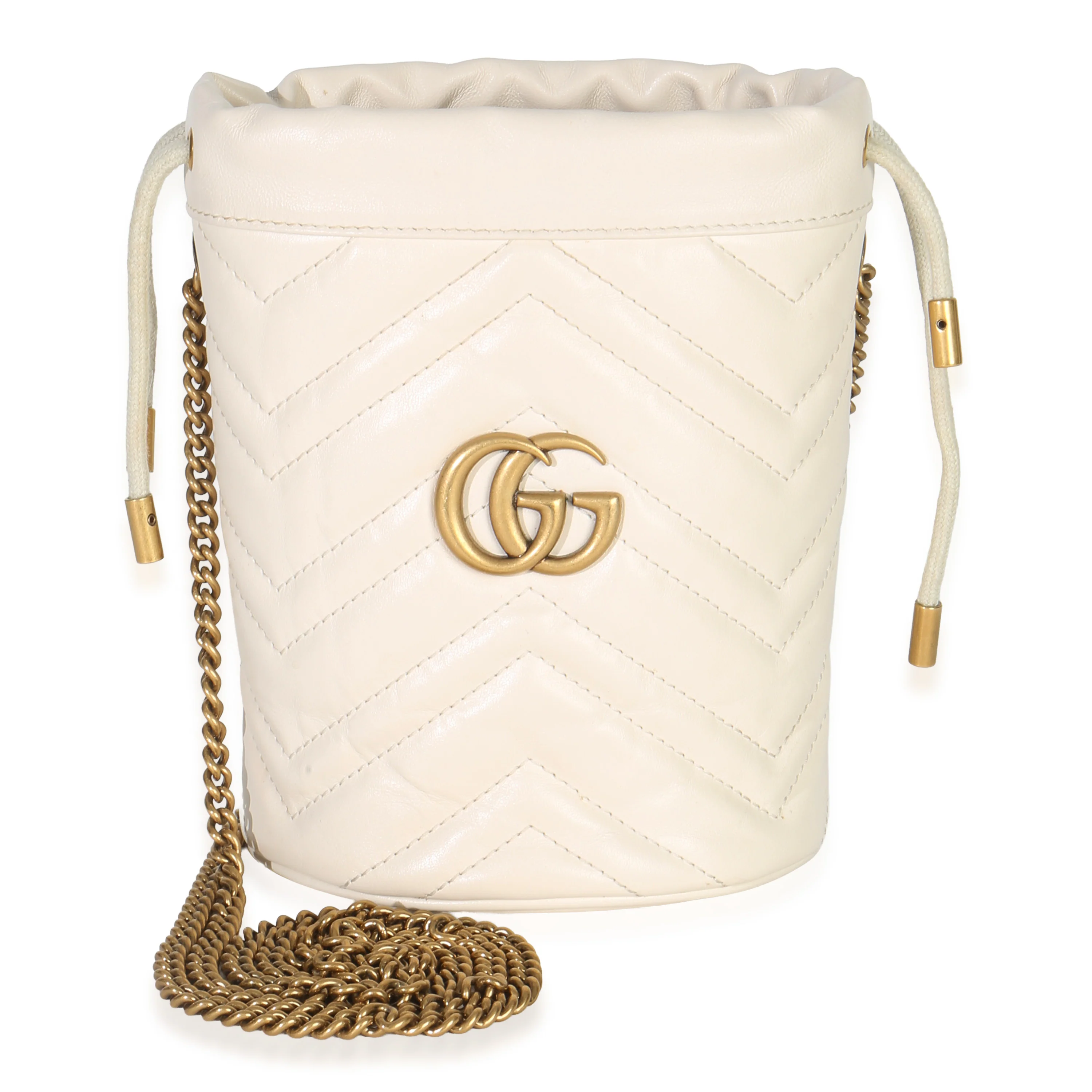 White Matelasse Calfskin Mini GG Marmont 2.0 Bucket Bag