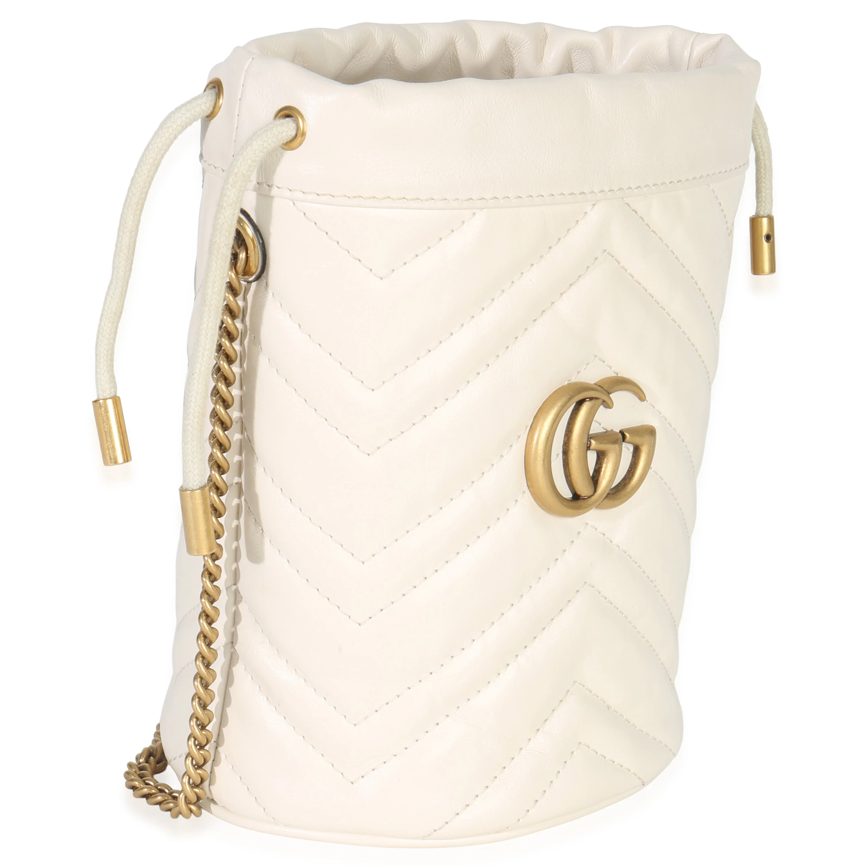 White Matelasse Calfskin Mini GG Marmont 2.0 Bucket Bag - Image 2