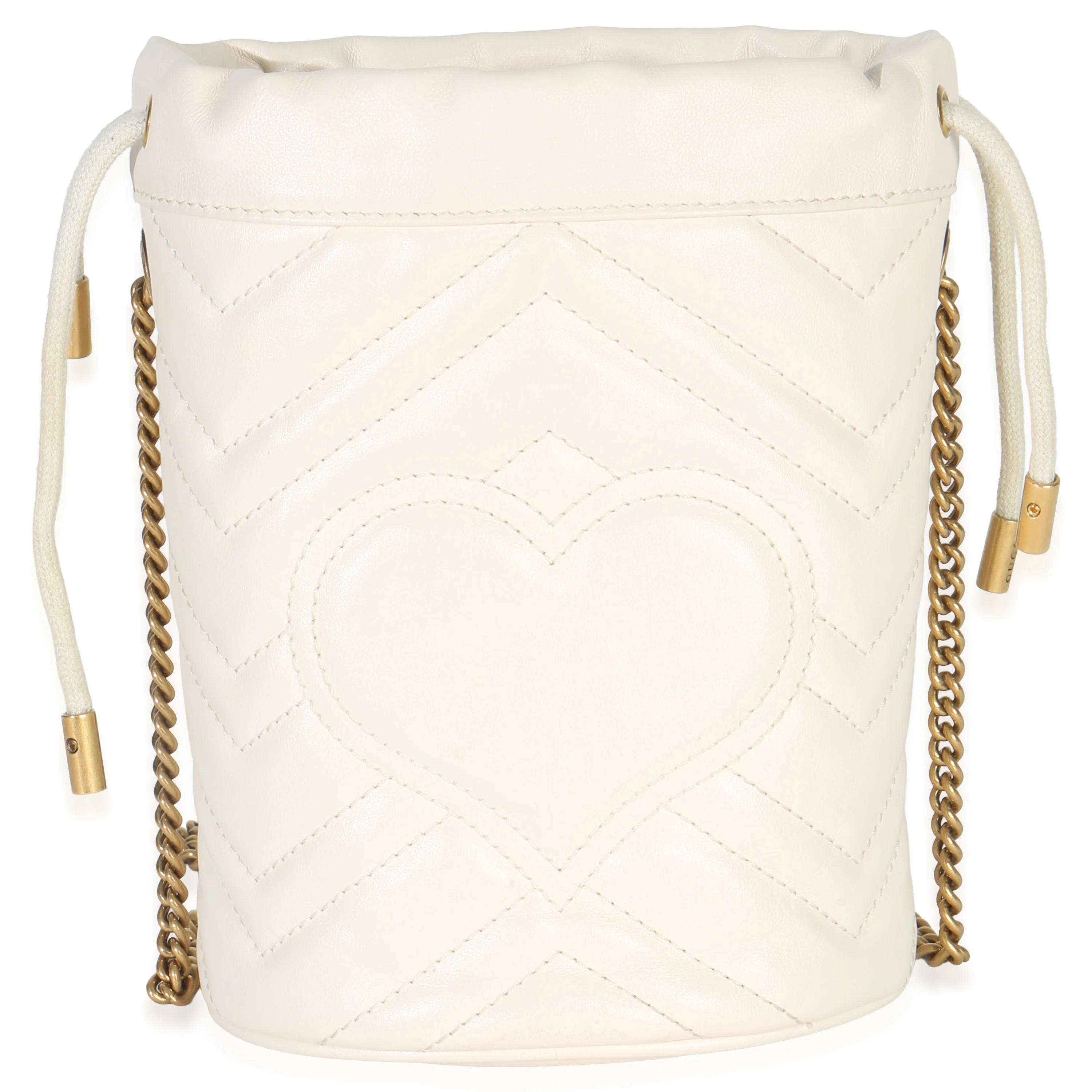 White Matelasse Calfskin Mini GG Marmont 2.0 Bucket Bag - Image 4