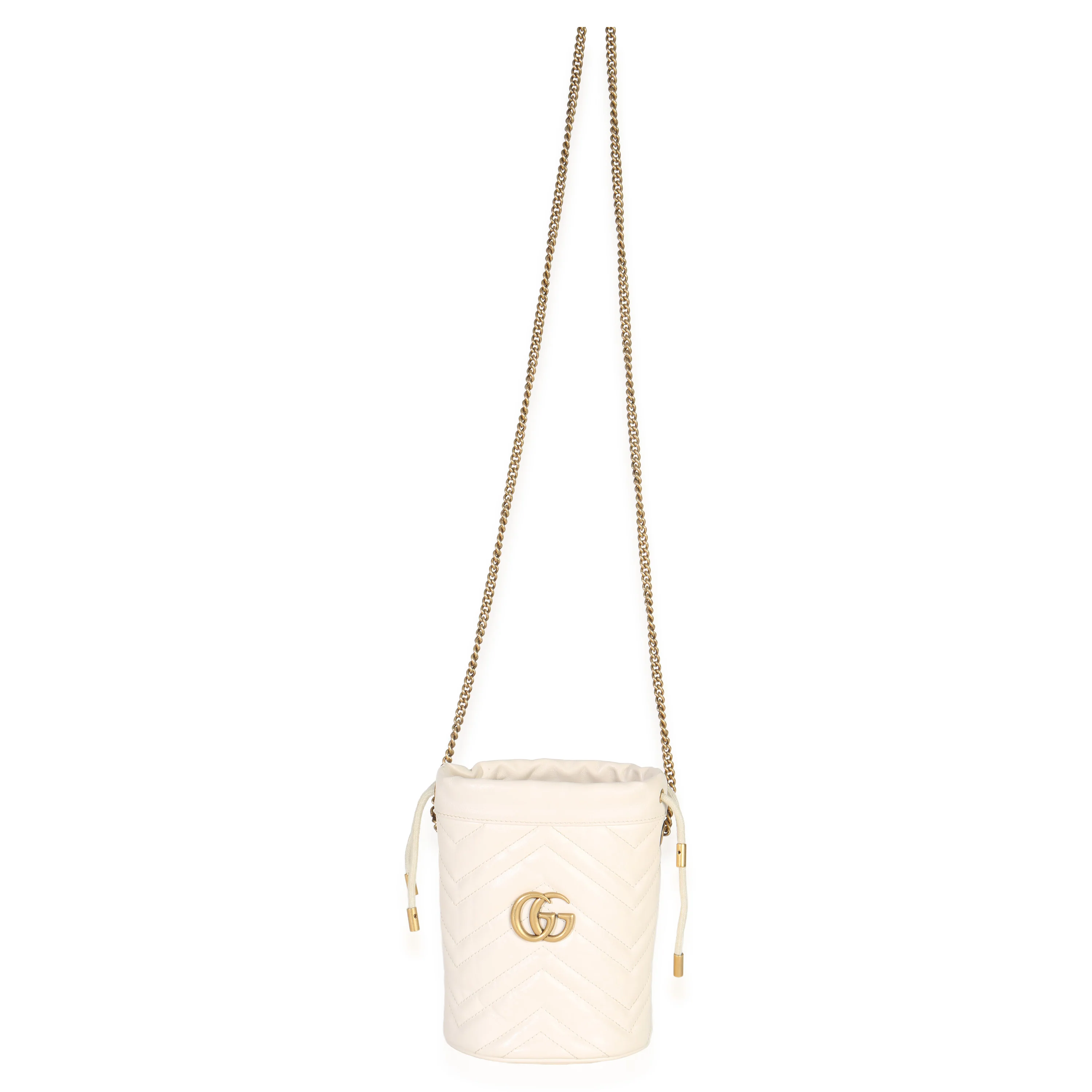 White Matelasse Calfskin Mini GG Marmont 2.0 Bucket Bag - Image 8