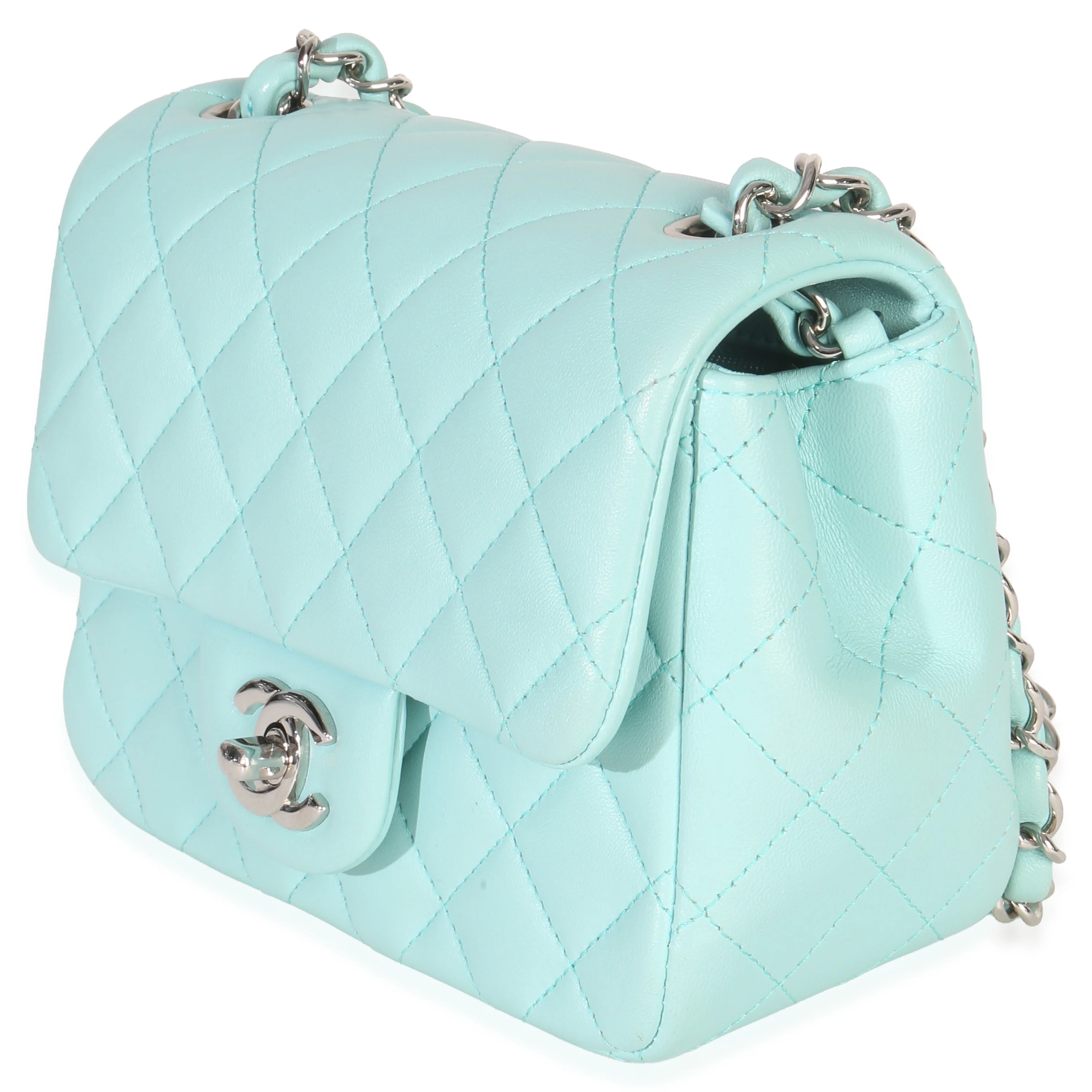 Blue Quilted Lambskin Mini Square Single Flap Bag - Image 3