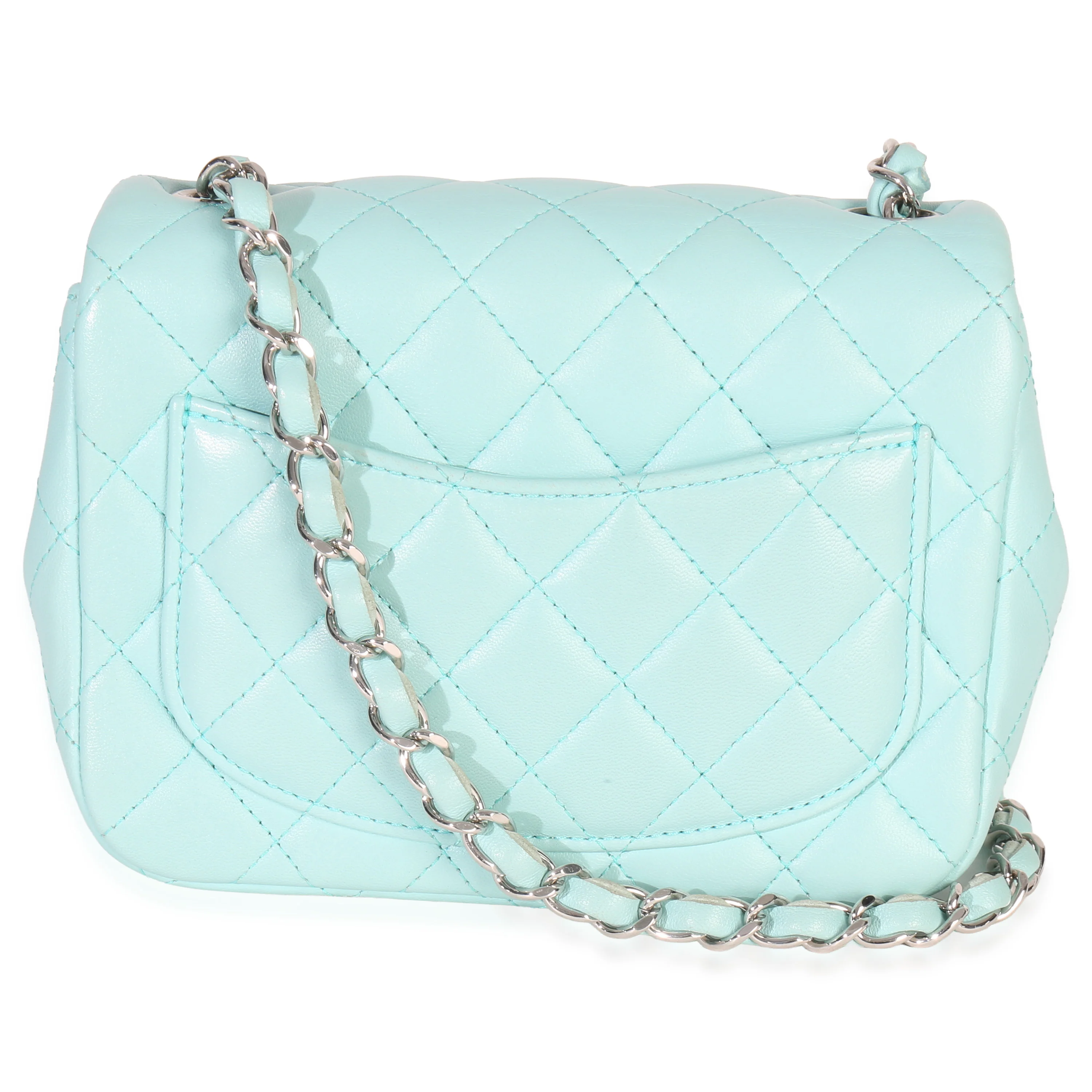 Blue Quilted Lambskin Mini Square Single Flap Bag - Image 4