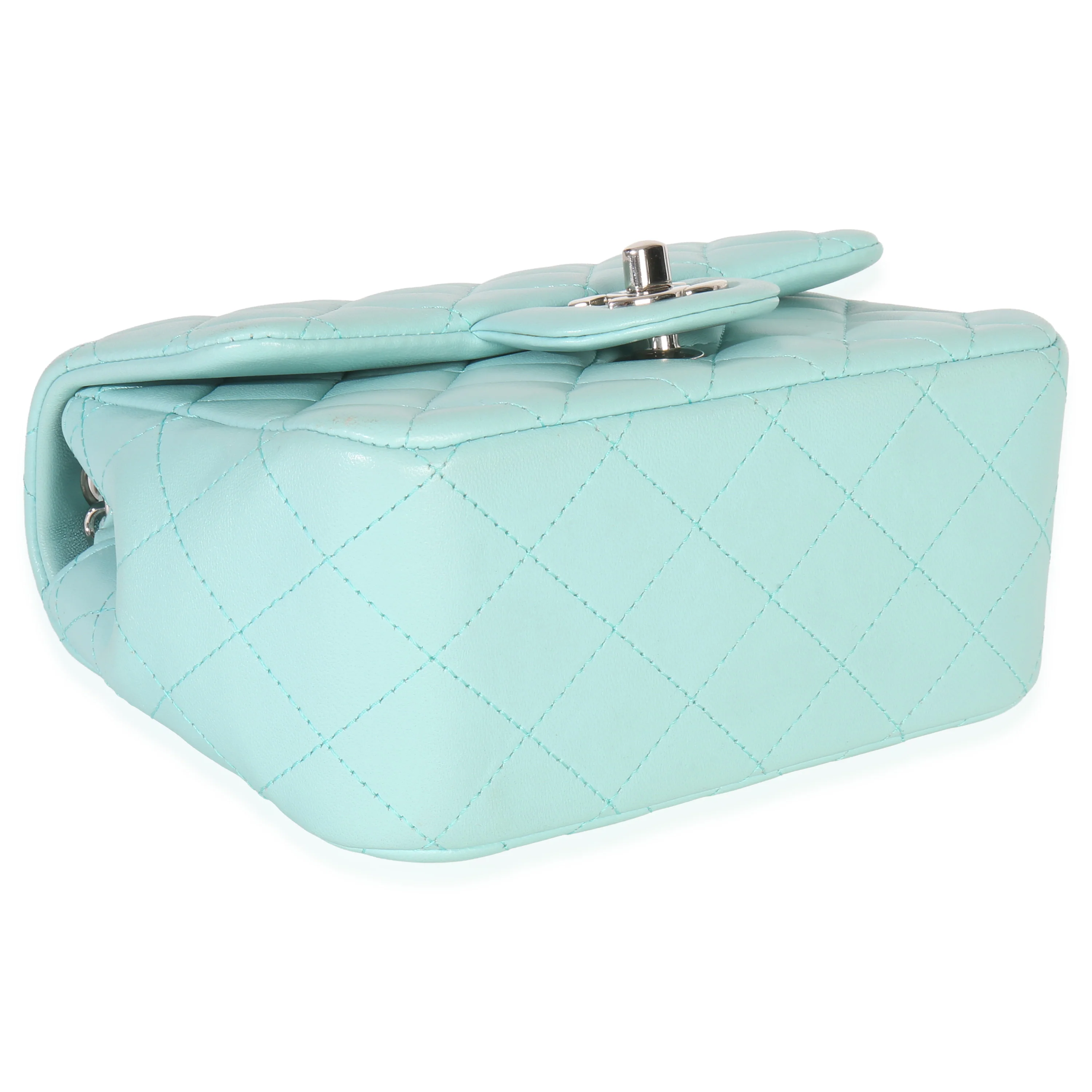 Blue Quilted Lambskin Mini Square Single Flap Bag - Image 6