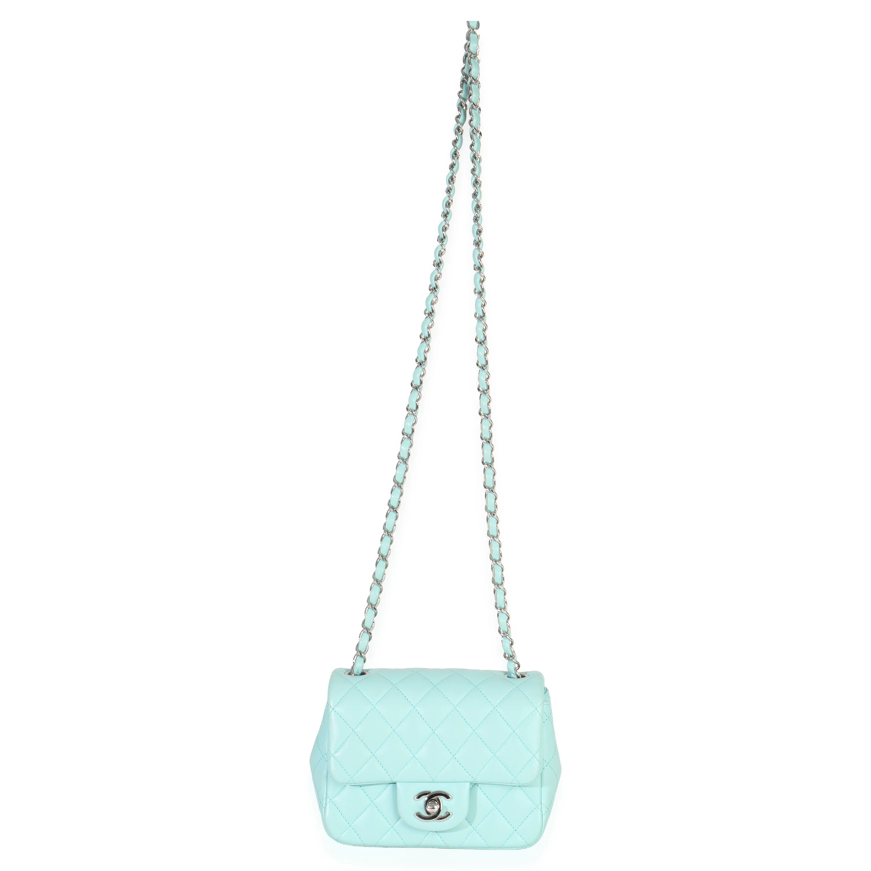 Blue Quilted Lambskin Mini Square Single Flap Bag - Image 7