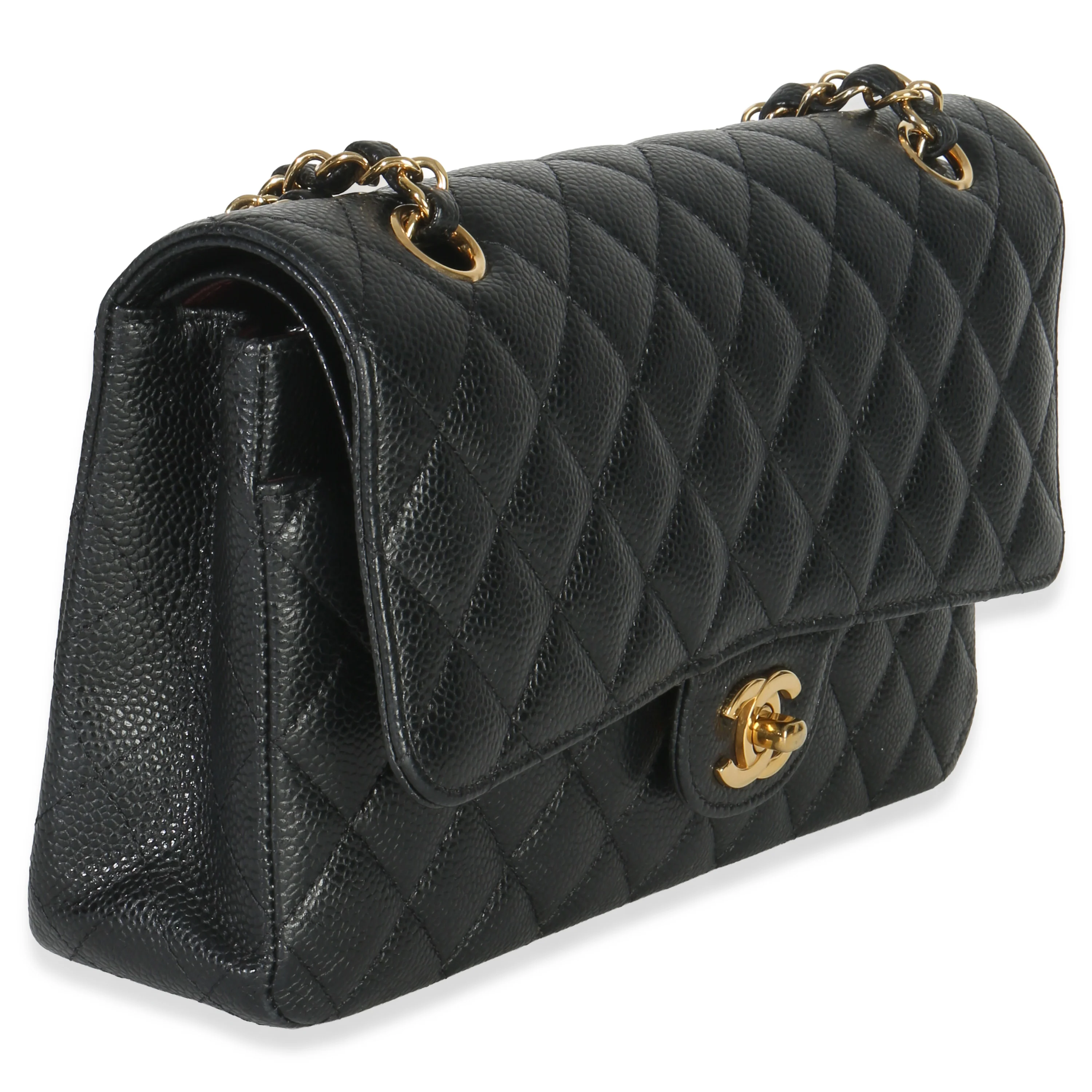 Black Quilted Caviar Medium Classic Double Flap Handbag - Image 3