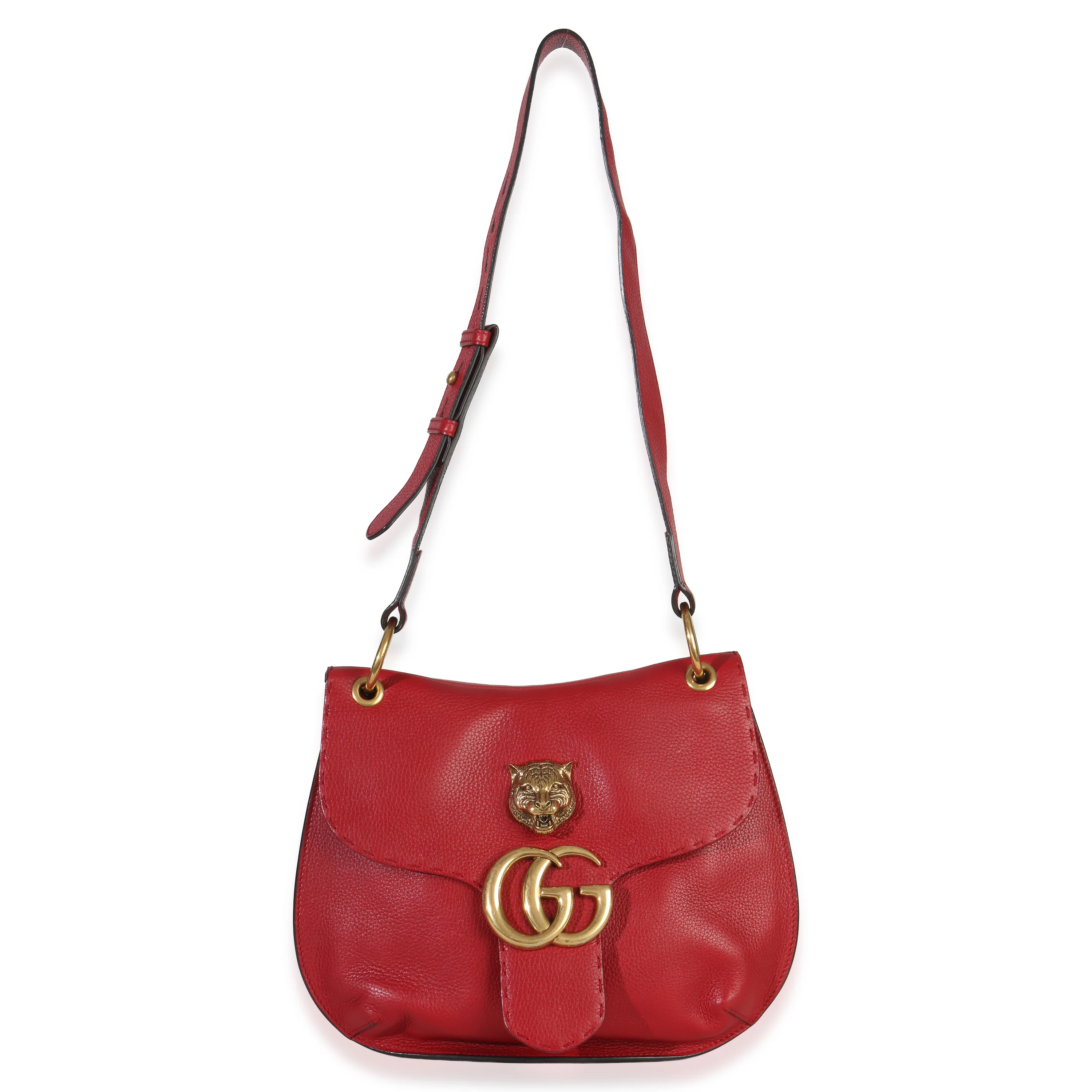 Red Cellarius Calfskin Feline GG Marmont Flap Shoulder Bag - Image 8