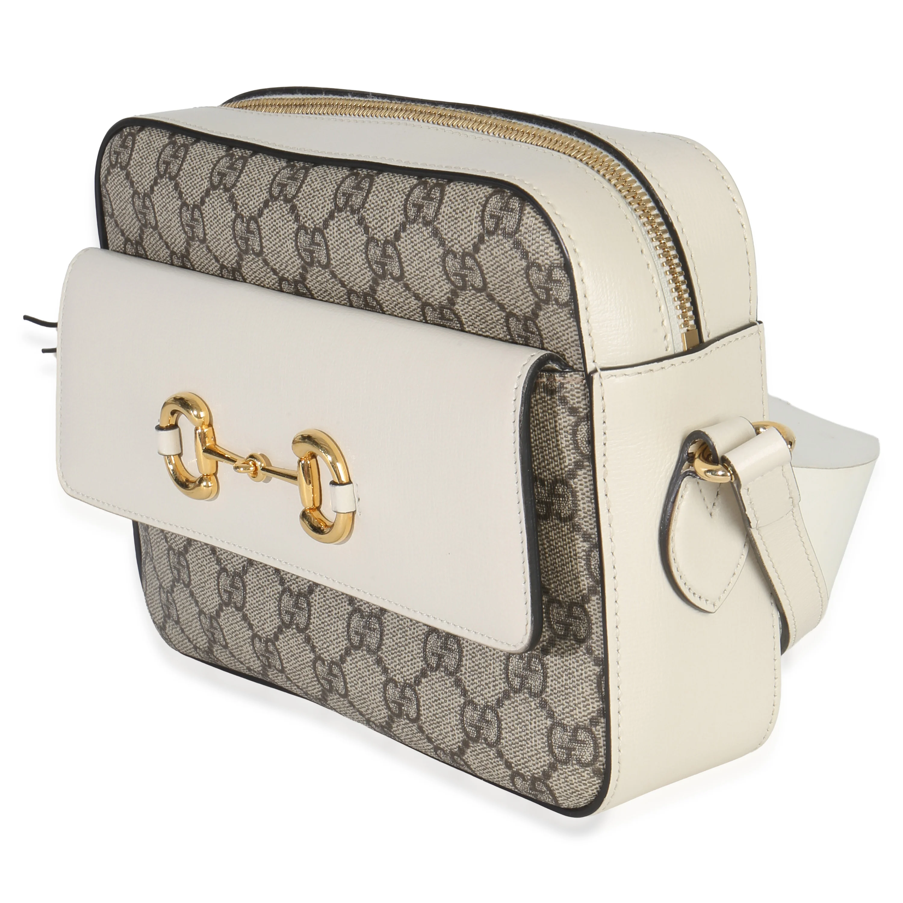 White GG Supreme Canvas Small 1955 Horsebit Shoulder Bag - Image 3