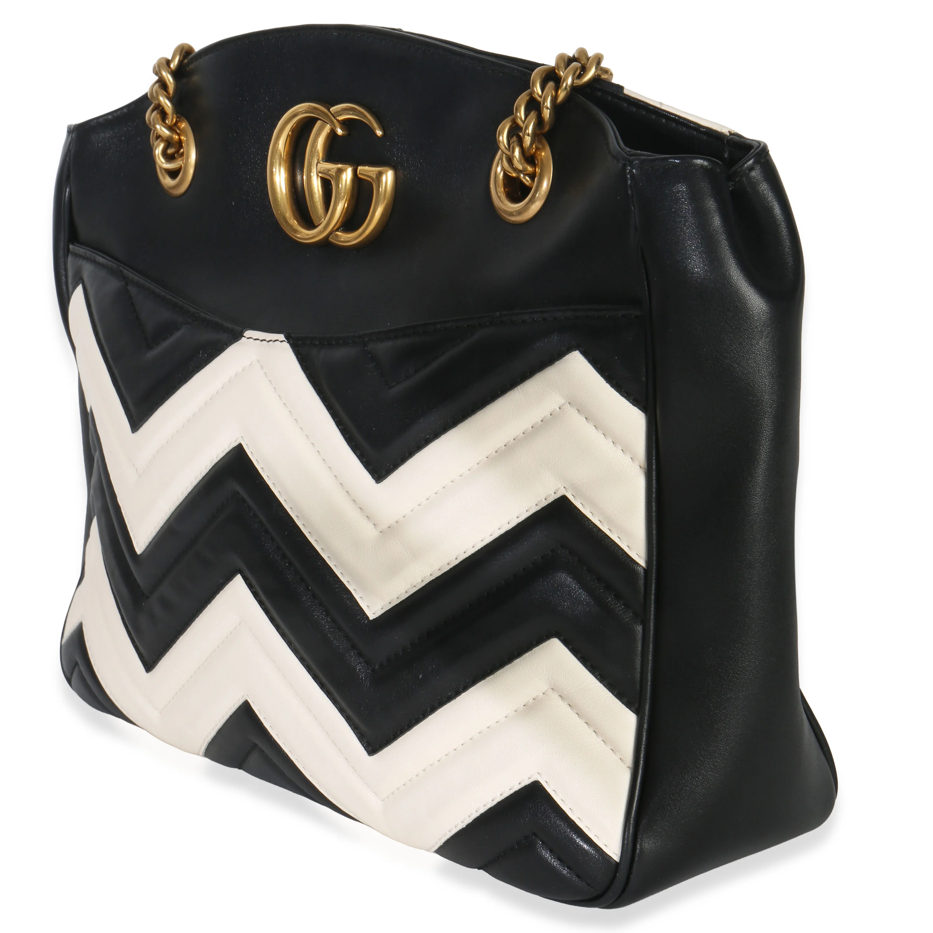 Black White Matelasse Medium GG Marmont Chain Tote - Image 3
