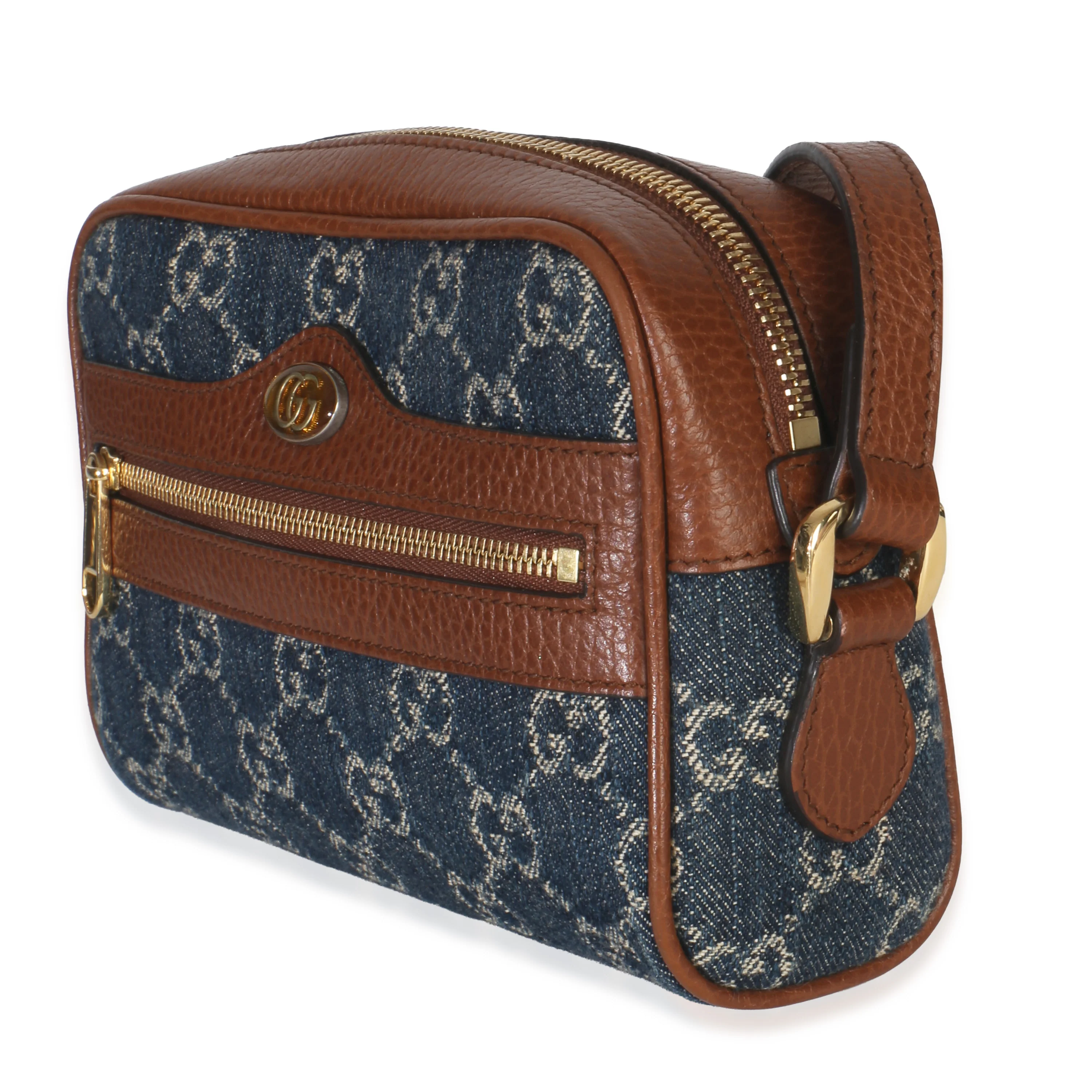 Brown Dollar Calfskin Navy GG Denim Mini Ophidia Crossbody - Image 2