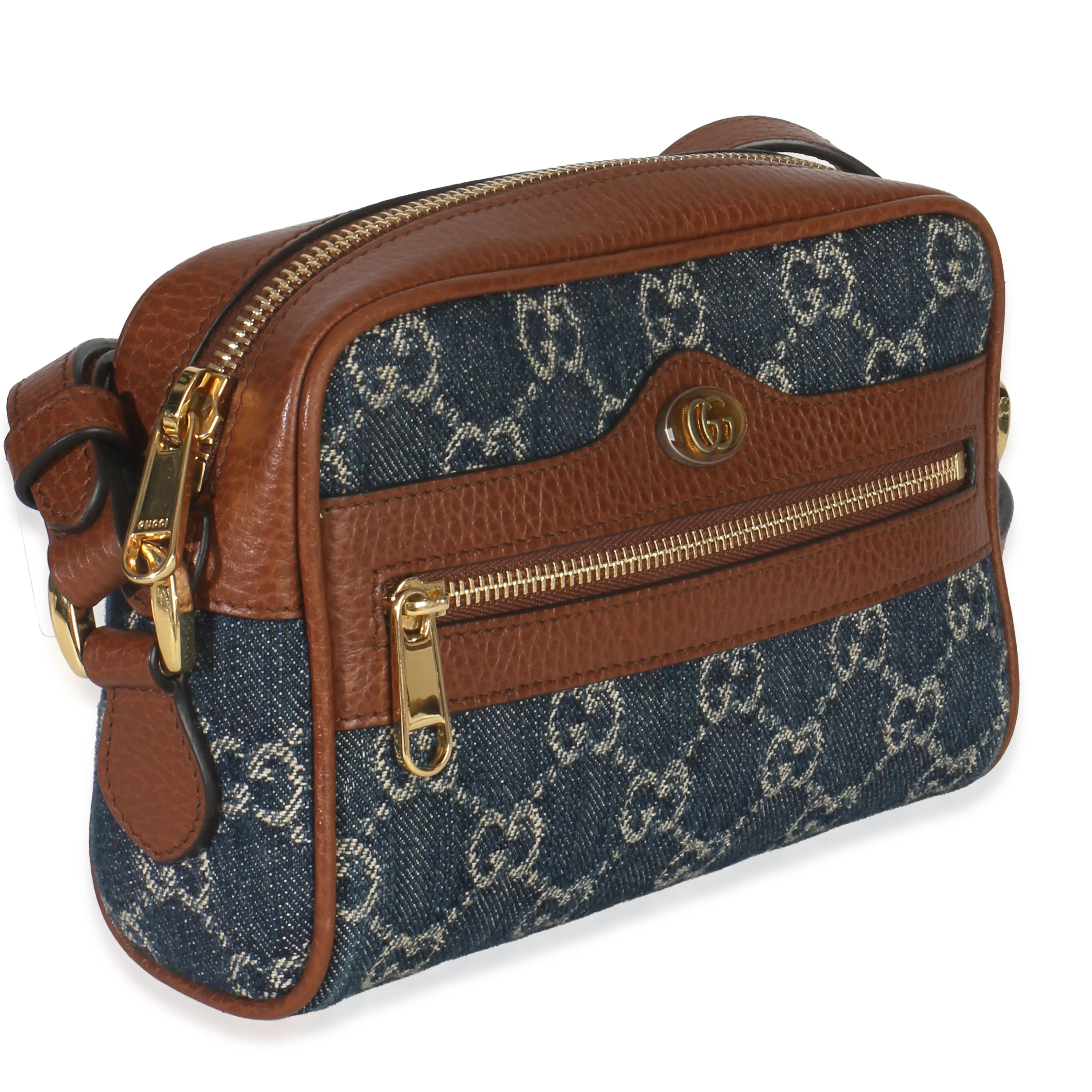 Brown Dollar Calfskin Navy GG Denim Mini Ophidia Crossbody - Image 3