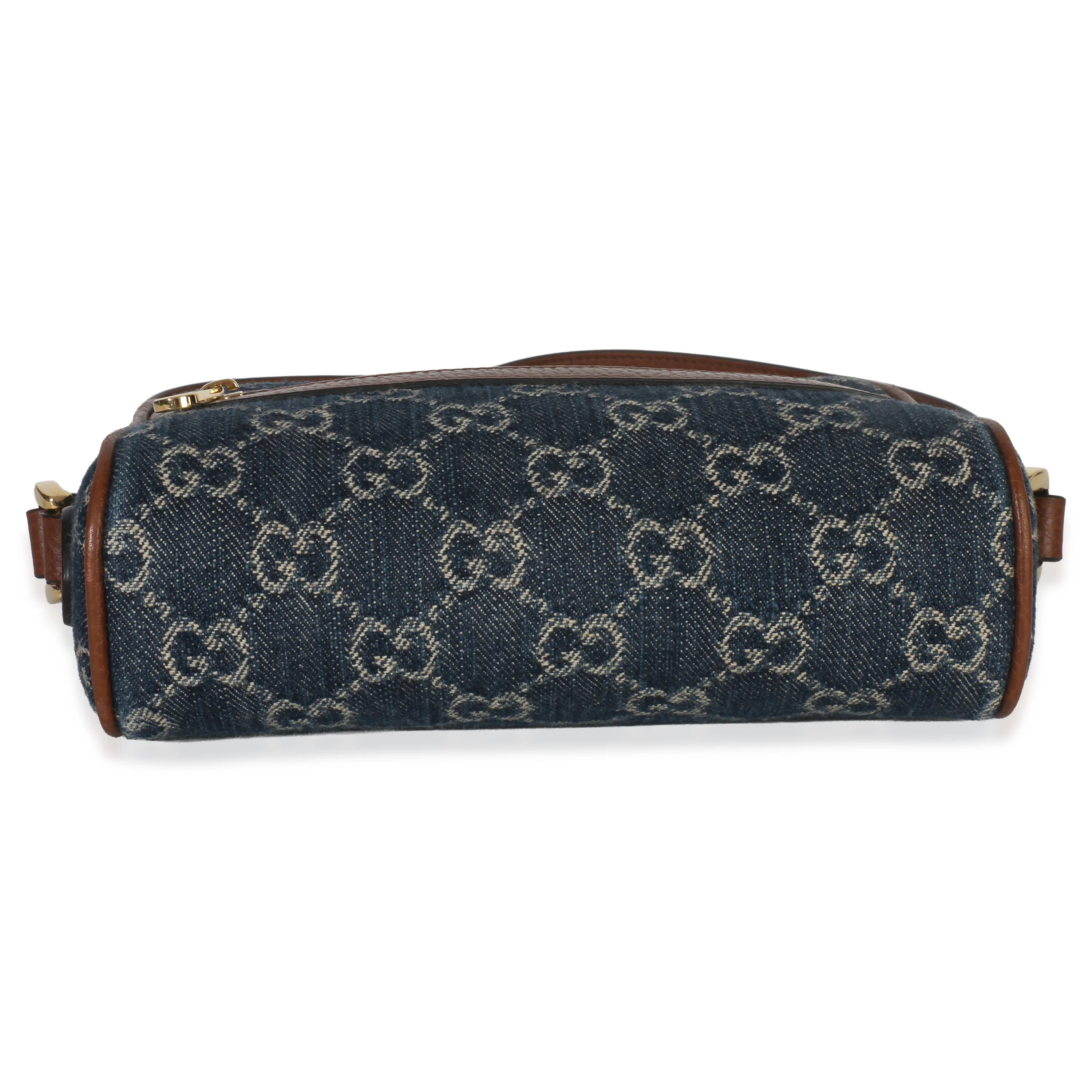Brown Dollar Calfskin Navy GG Denim Mini Ophidia Crossbody - Image 4