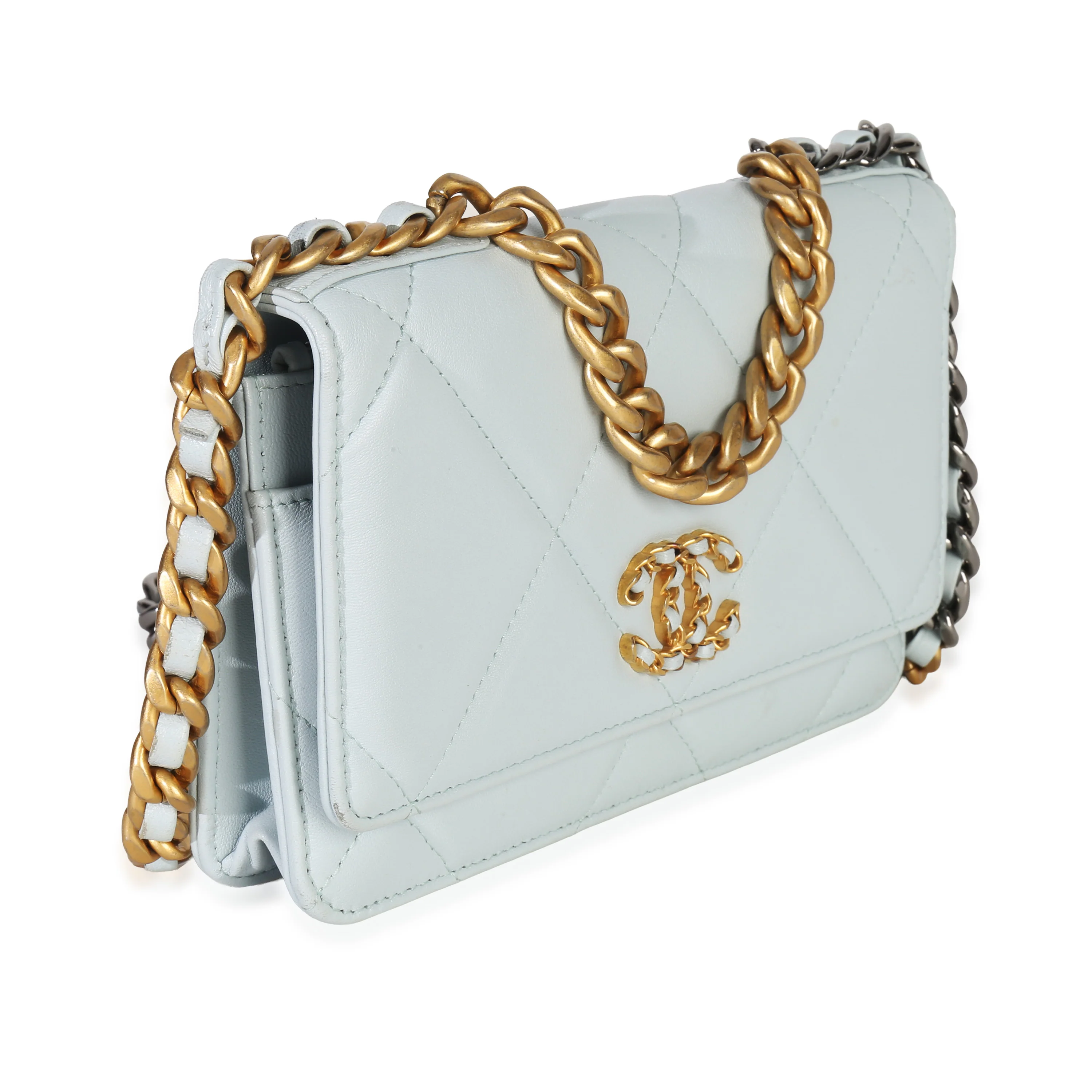 Pale Blue Quilted Lambskin Chanel 19 Wallet on Chain - Image 3