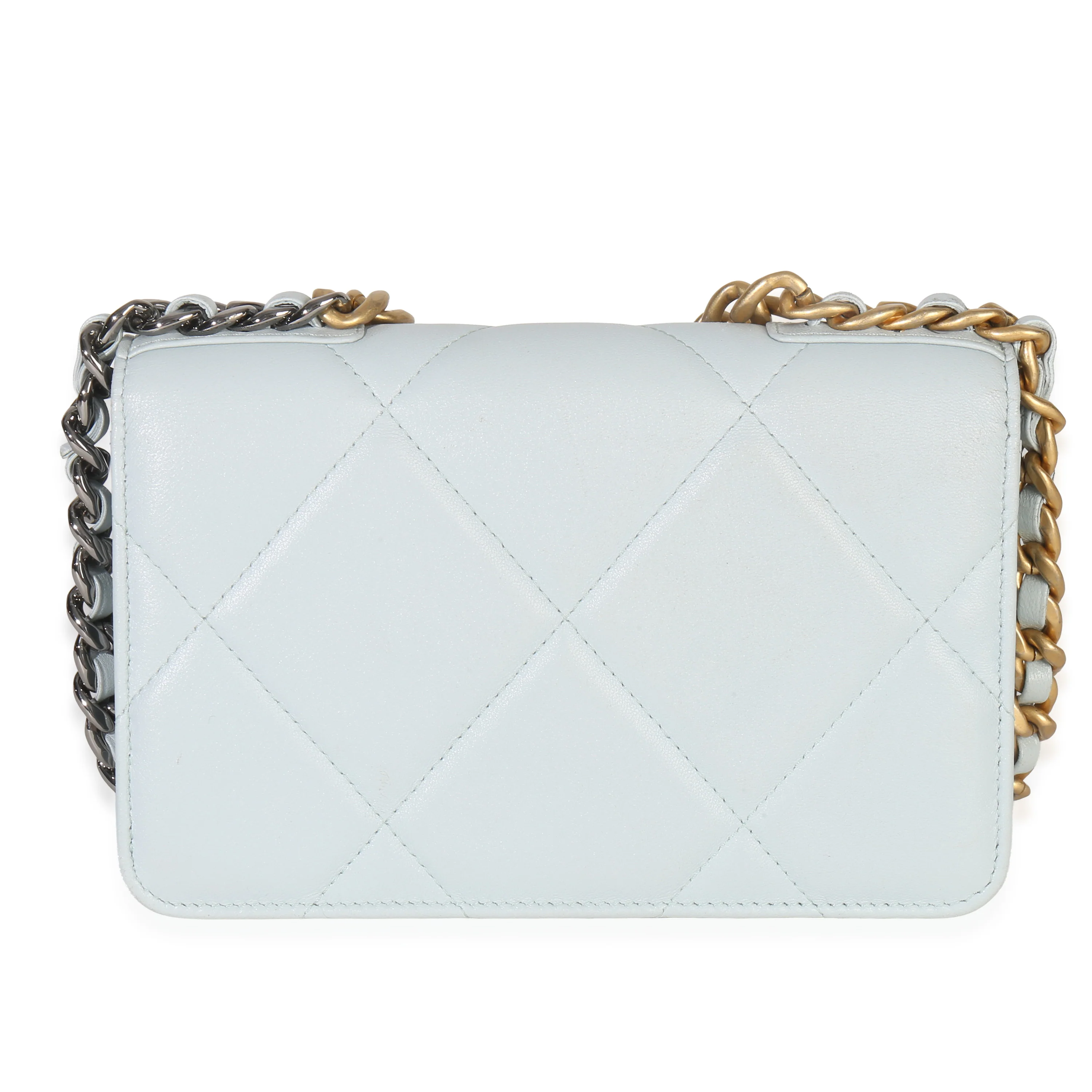 Pale Blue Quilted Lambskin Chanel 19 Wallet on Chain - Image 4