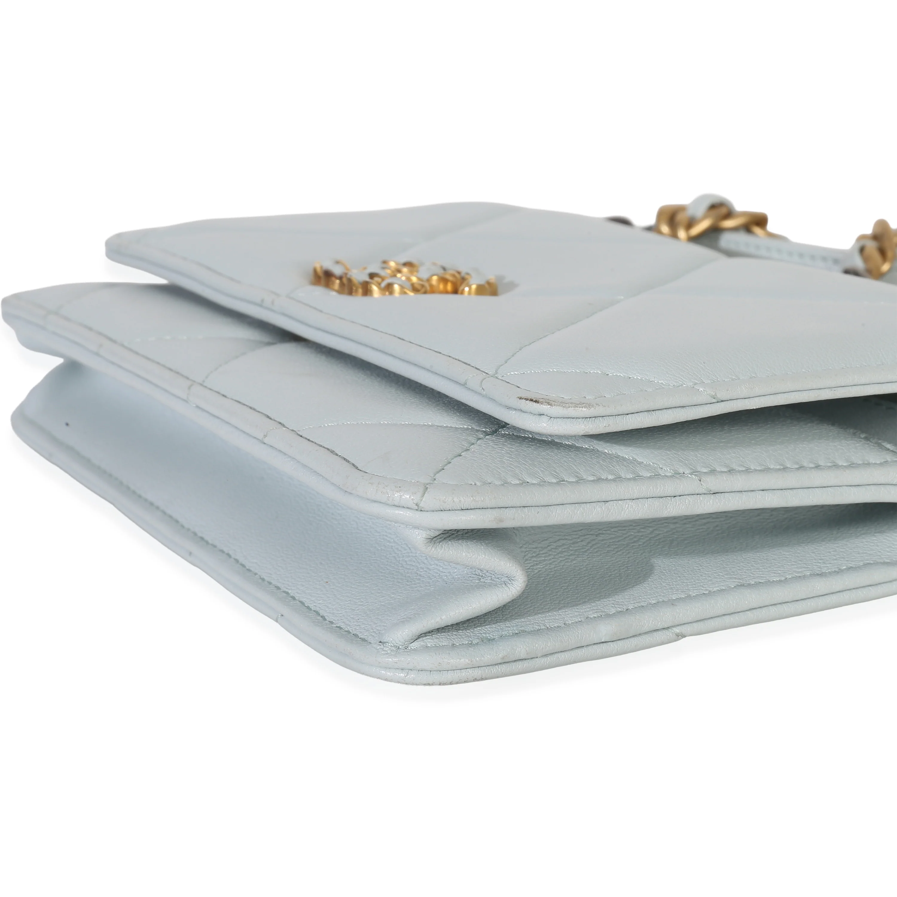 Pale Blue Quilted Lambskin Chanel 19 Wallet on Chain - Image 7