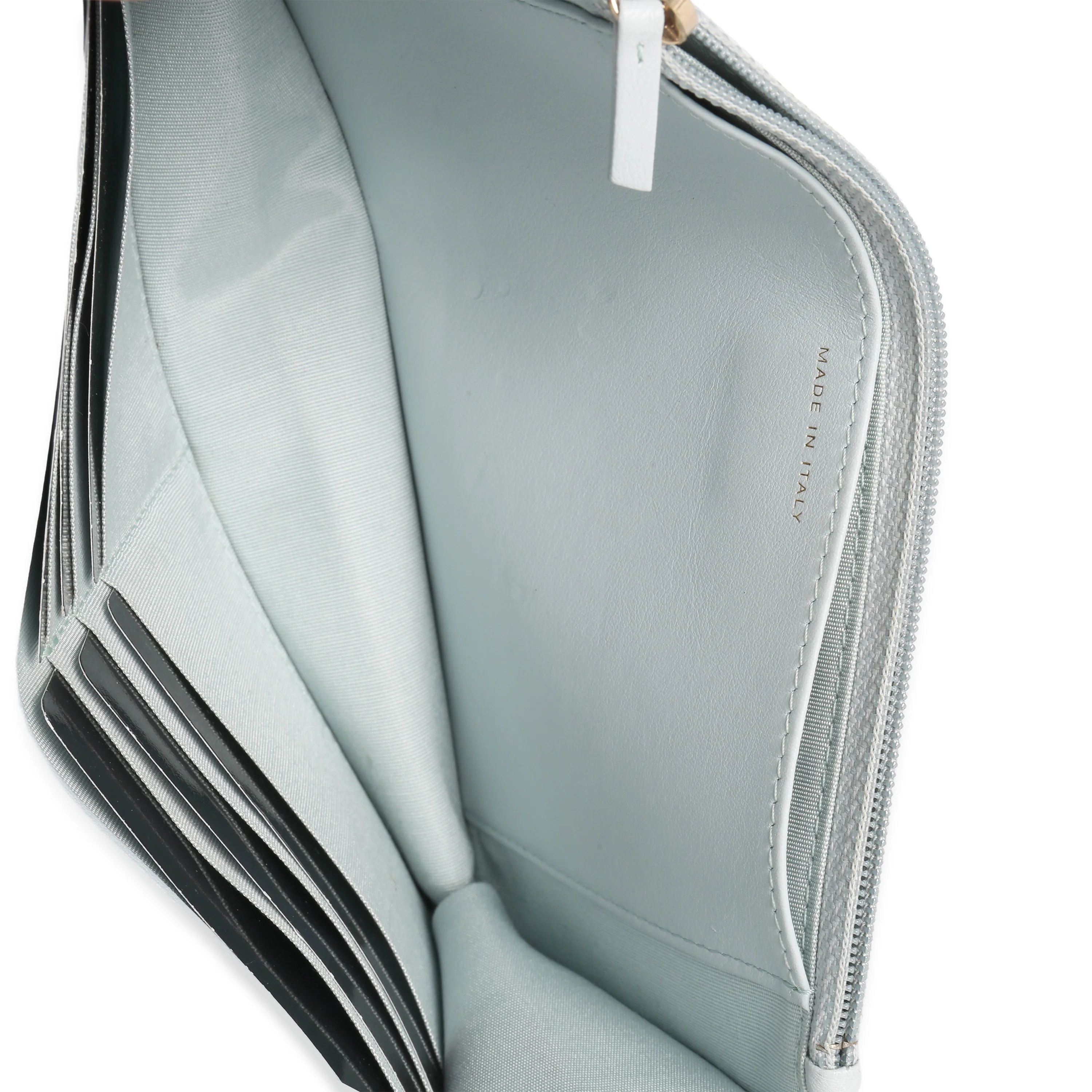 Pale Blue Quilted Lambskin Chanel 19 Wallet on Chain - Image 9