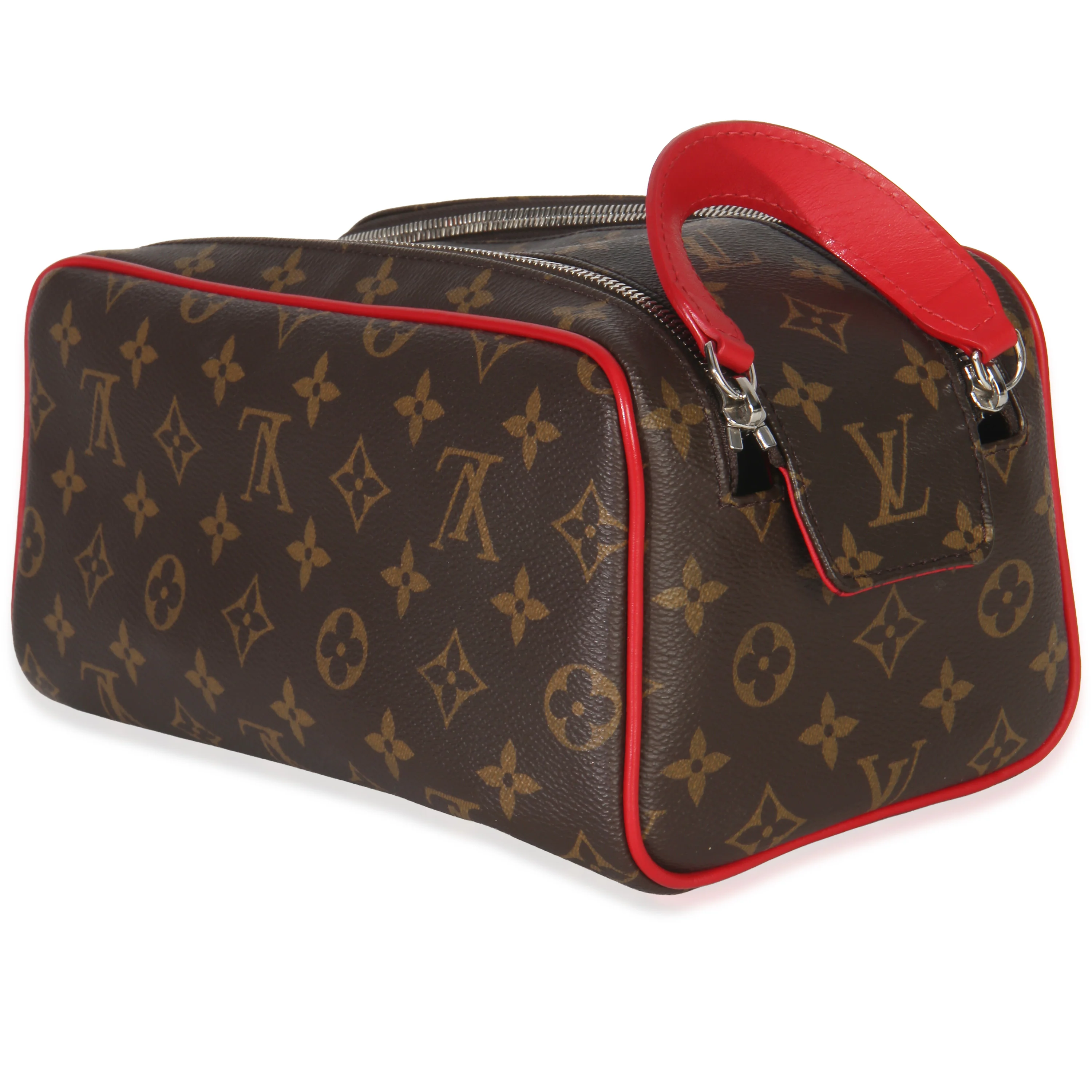 Sari Red Monogram Canvas Dopp Kit Toiletry Pouch