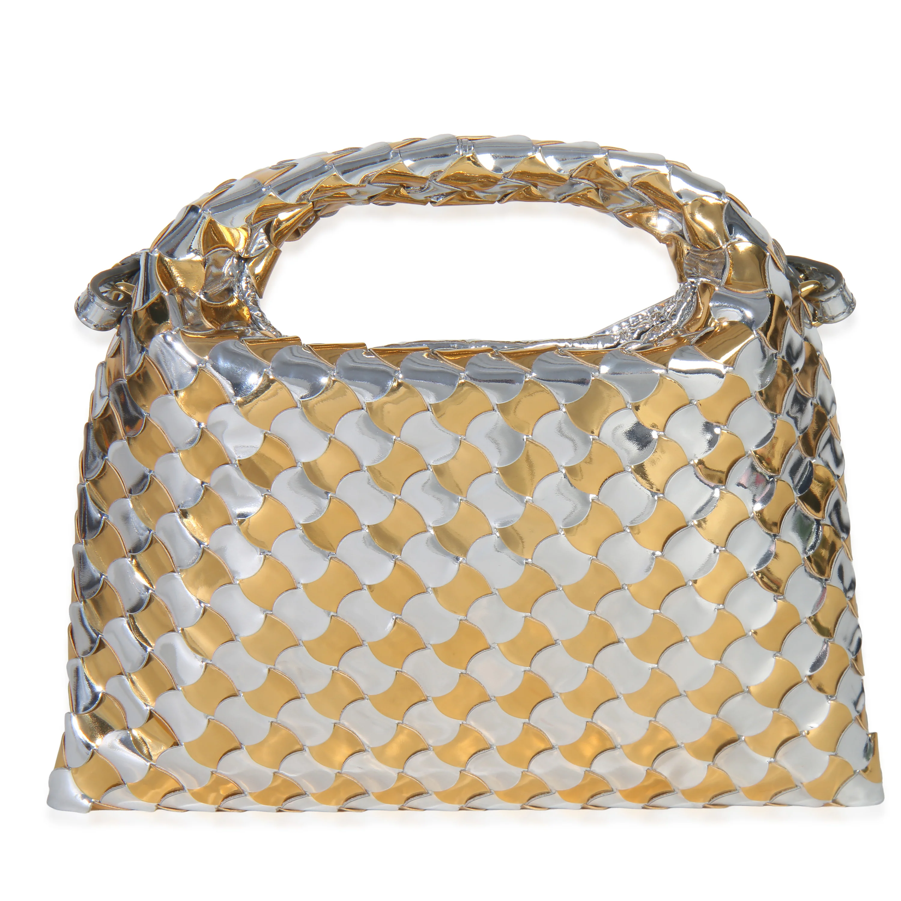 Silver Gold Metallic Lambskin Intrecciato Mini Hop