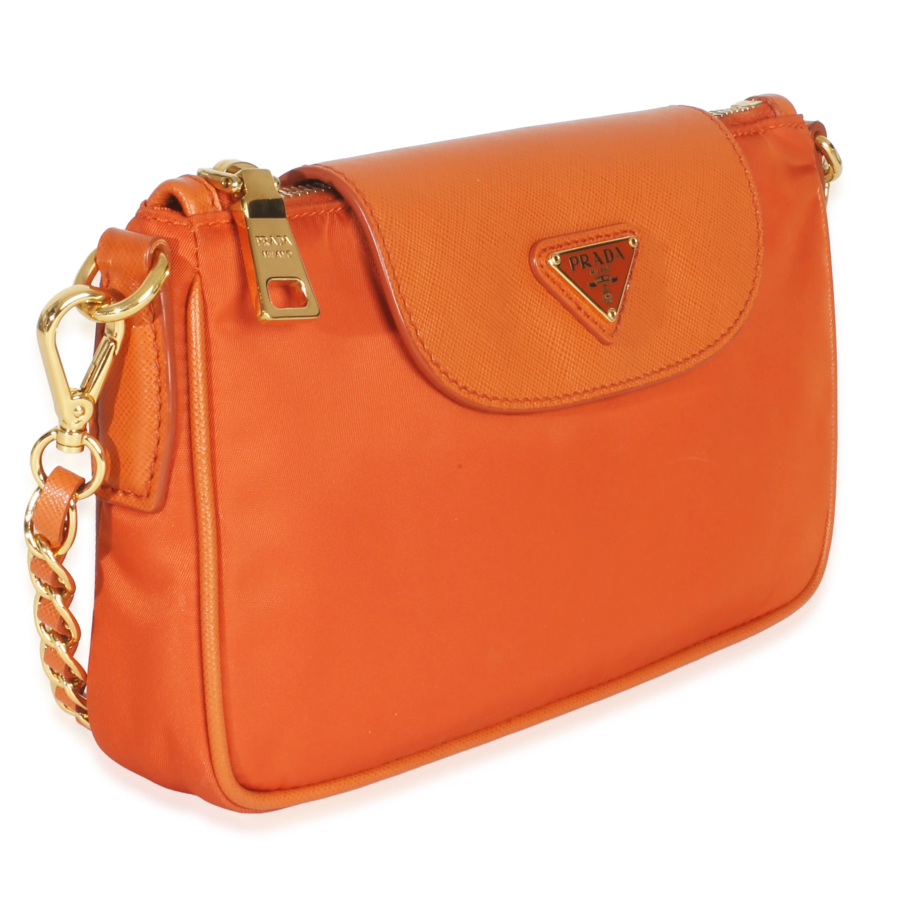 Orange Tessuto Nylon Saffiano Small Flap Crossbody Bag - Image 3