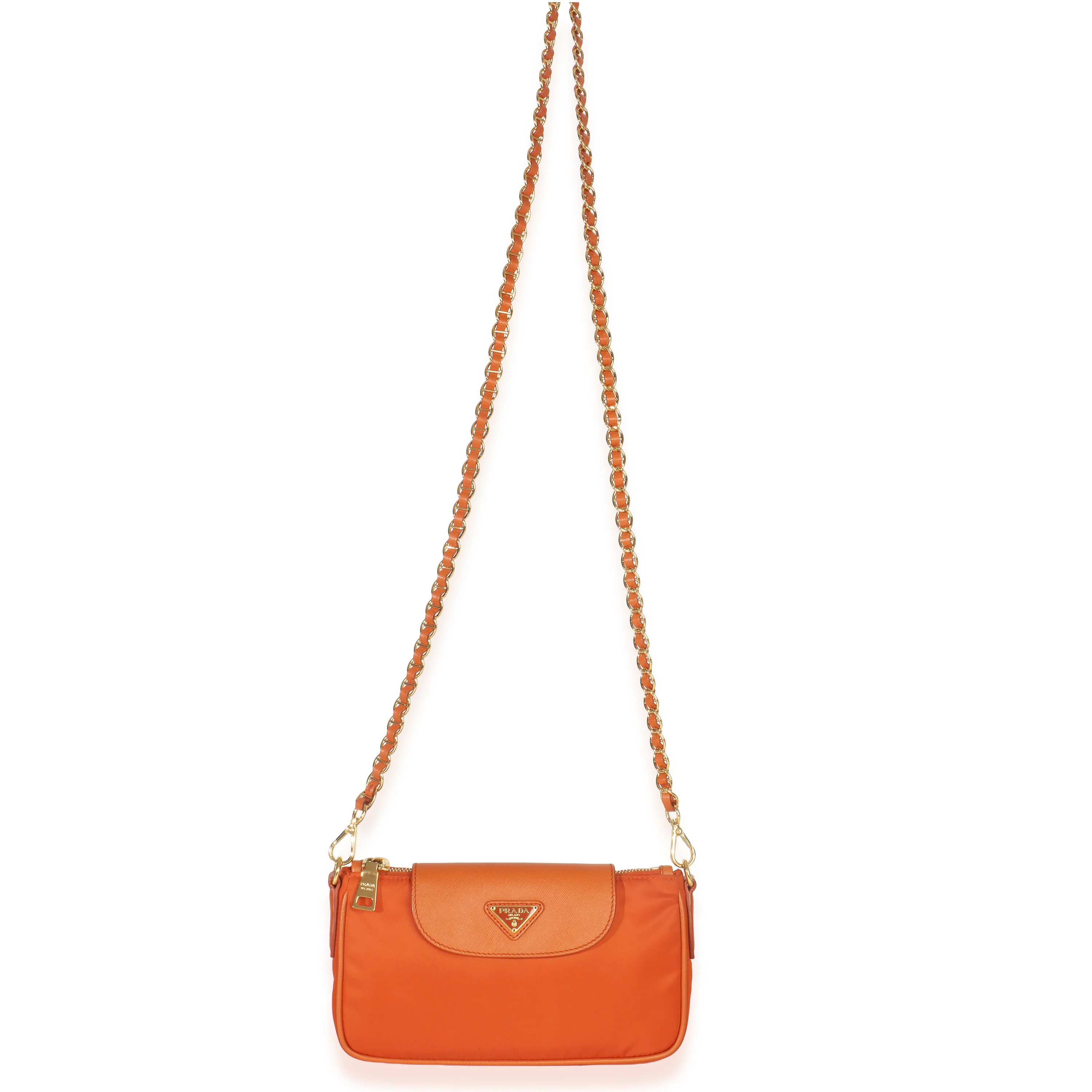 Orange Tessuto Nylon Saffiano Small Flap Crossbody Bag - Image 7