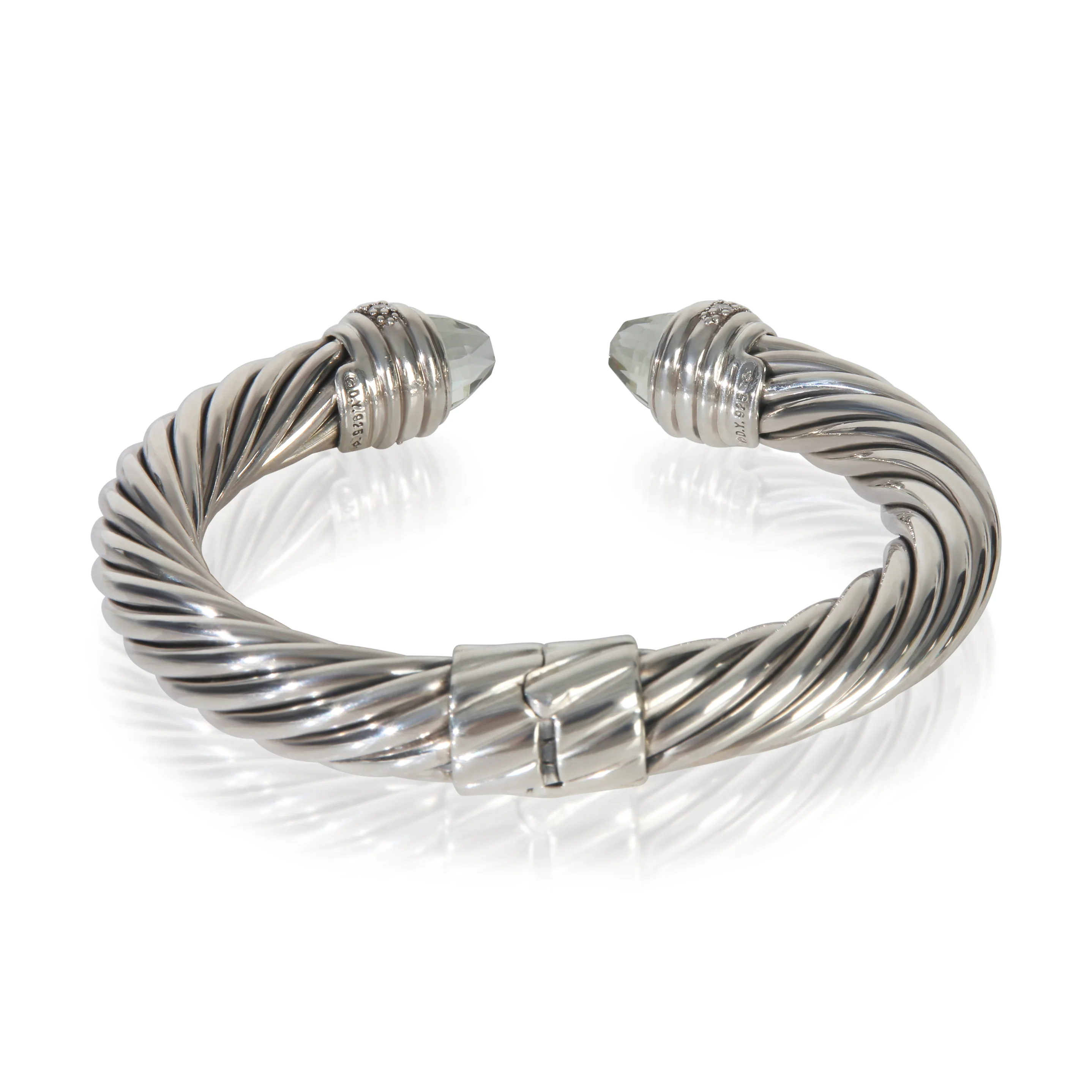 Sterling Silver Prasiolite and Diamond Hinged Cable Bracelet - Image 3