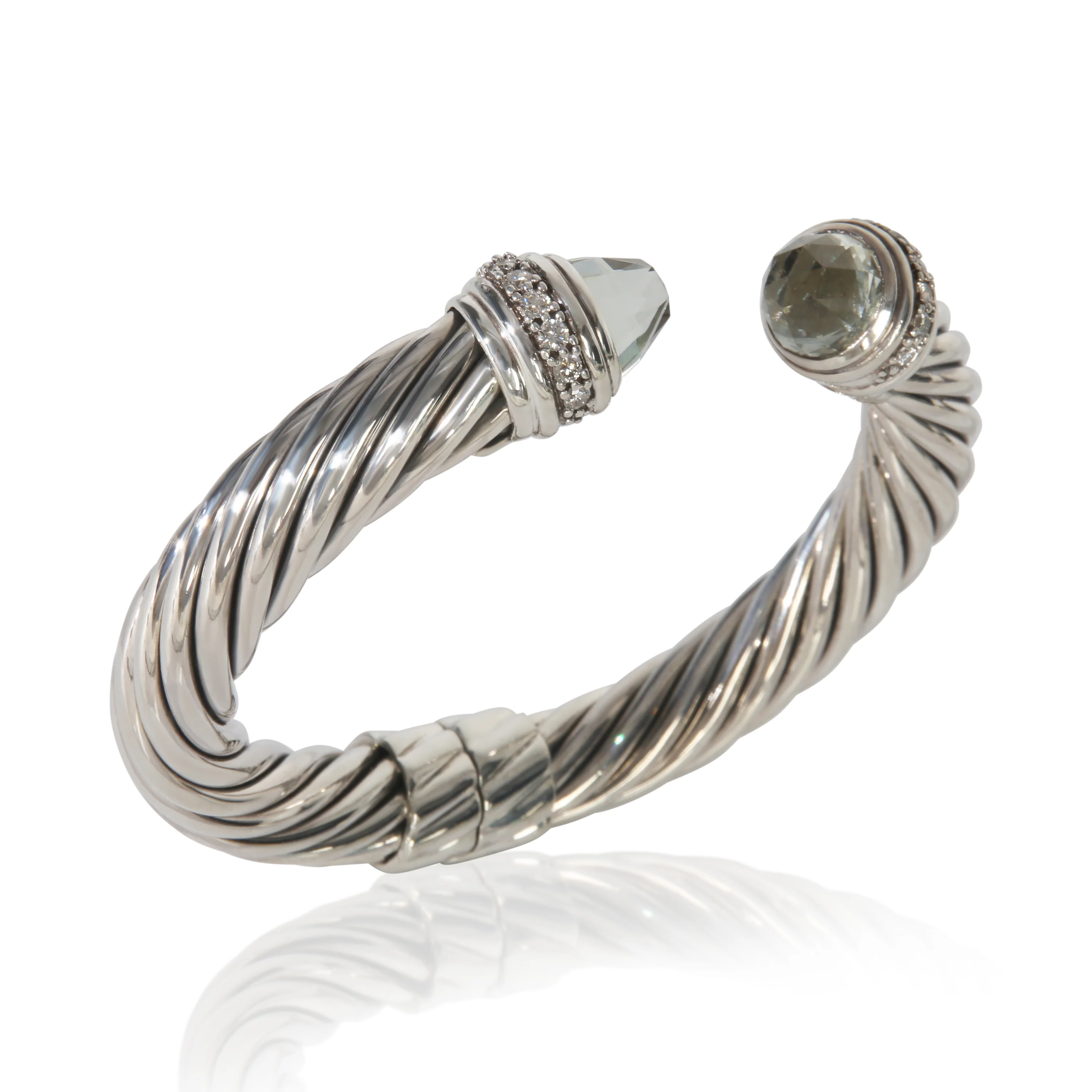 Sterling Silver Prasiolite and Diamond Hinged Cable Bracelet - Image 4