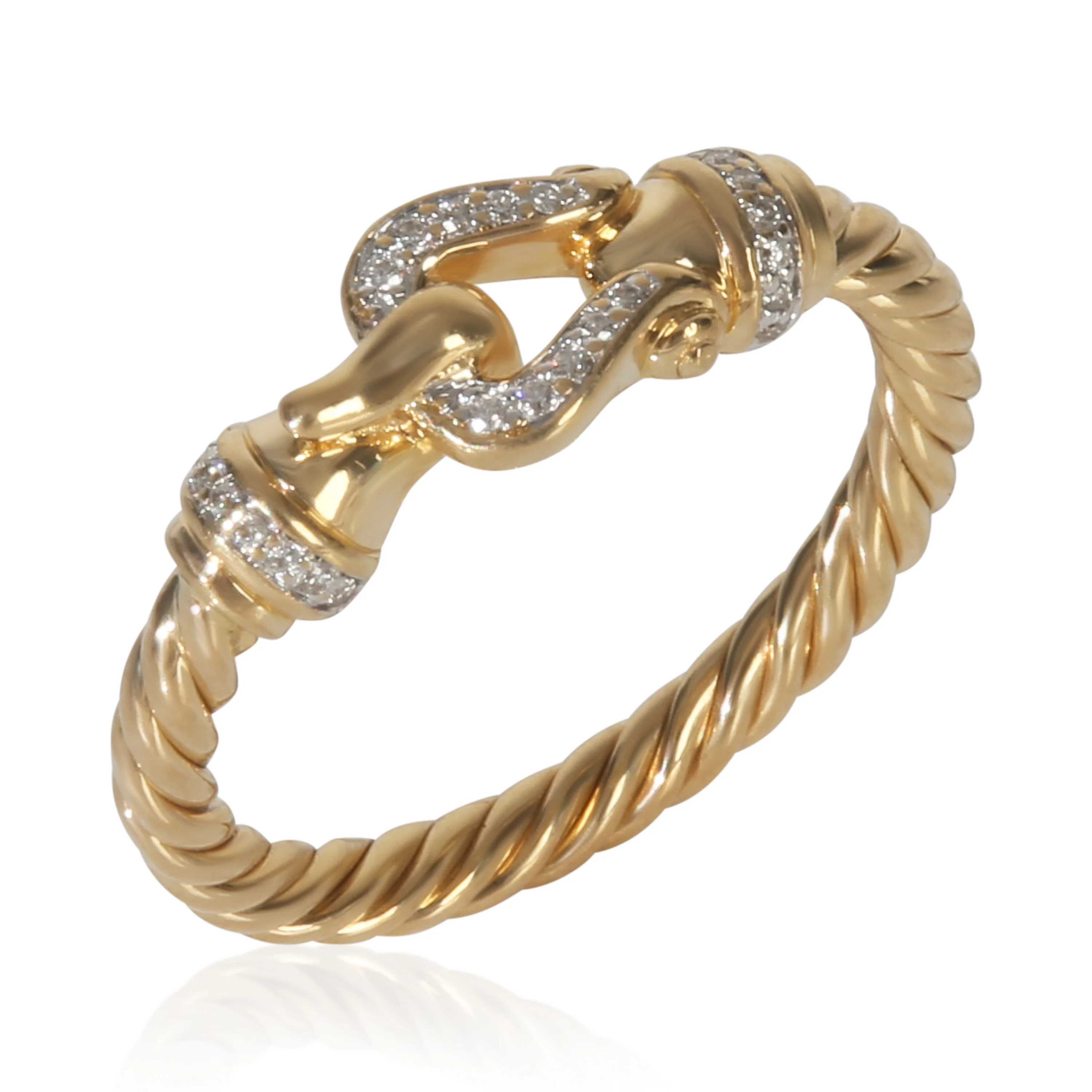 Yellow Gold Diamond Petite Cable Buckle Ring - Image 6