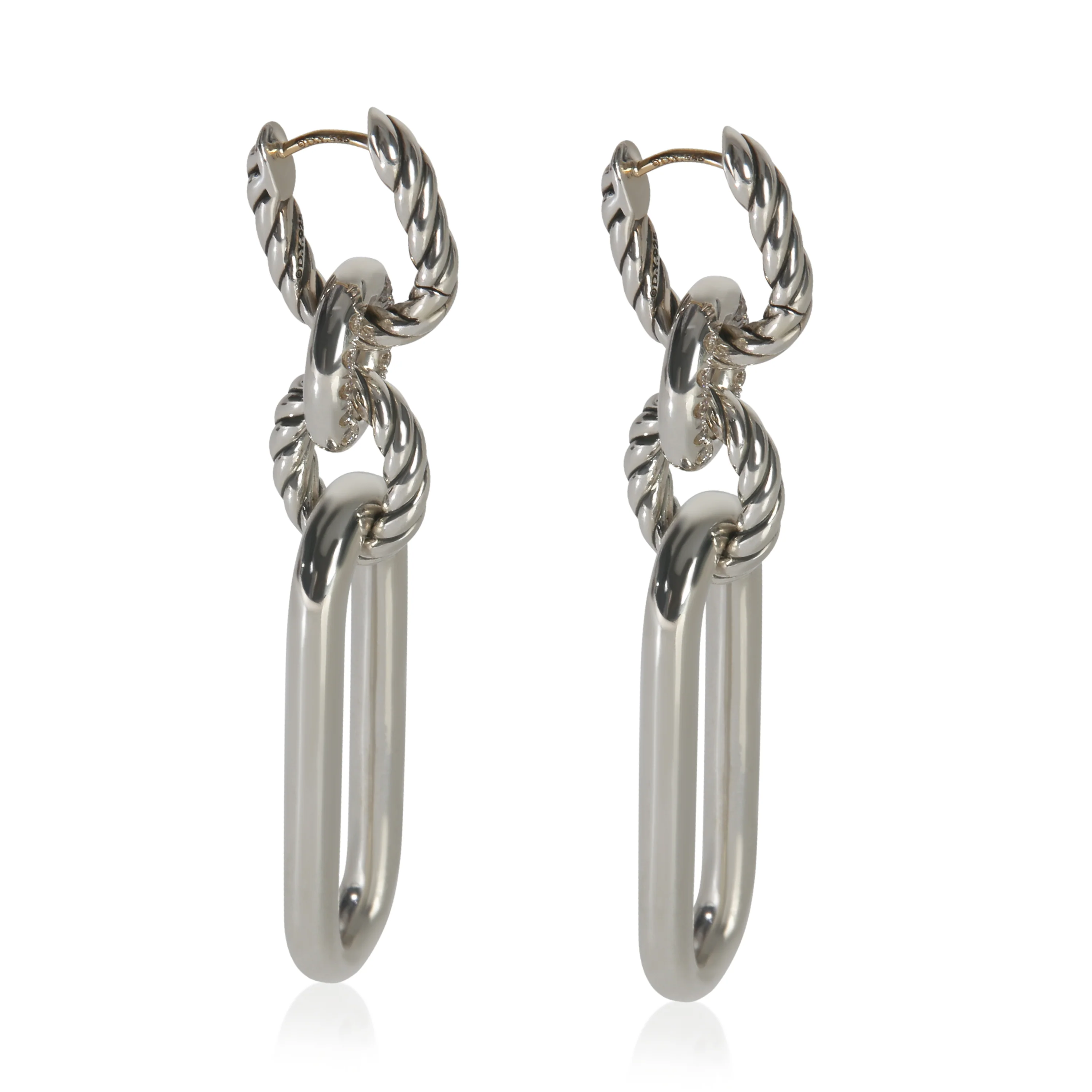 Sterling Silver Diamond Lexington Double Link Drop Earrings - Image 2