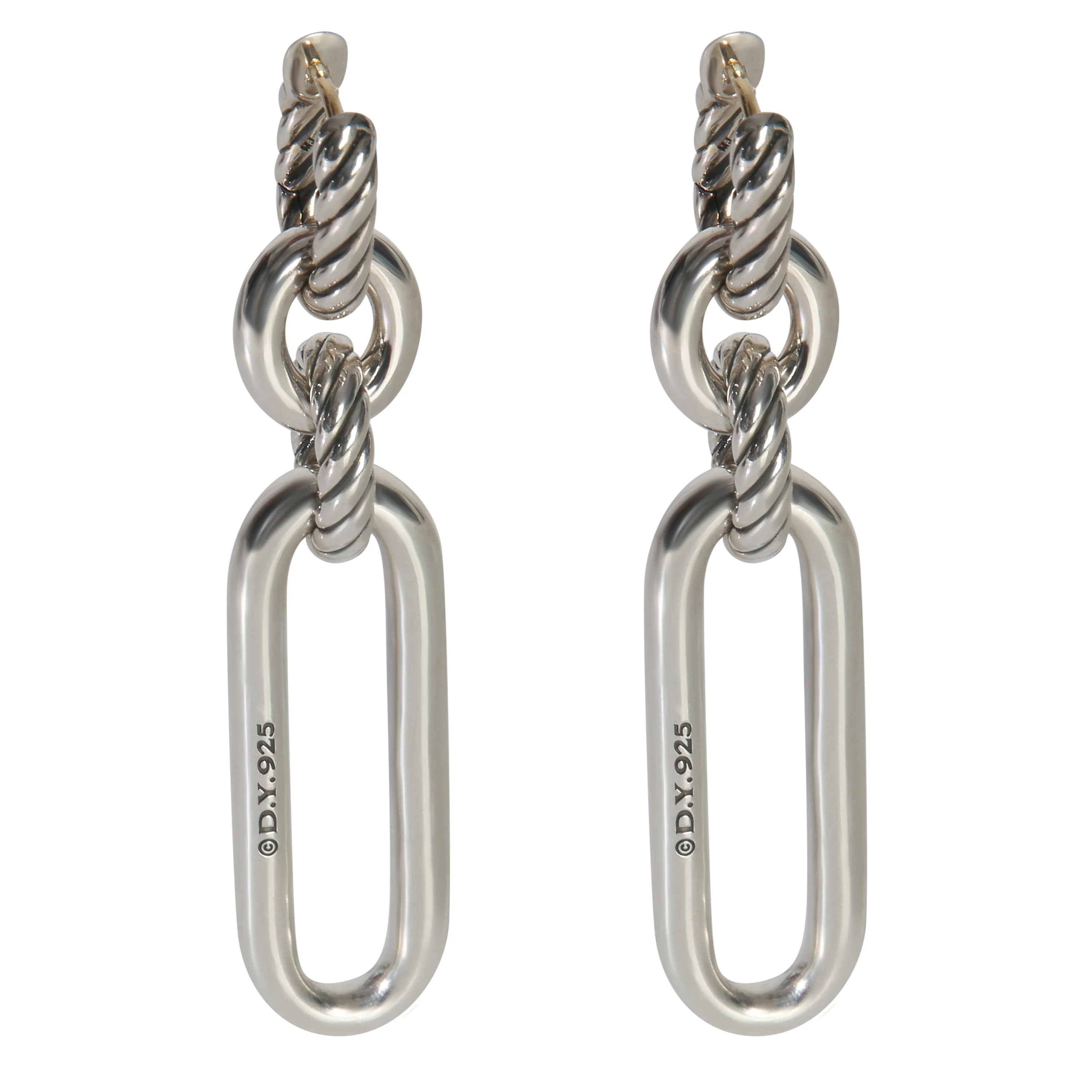 Sterling Silver Diamond Lexington Double Link Drop Earrings - Image 3