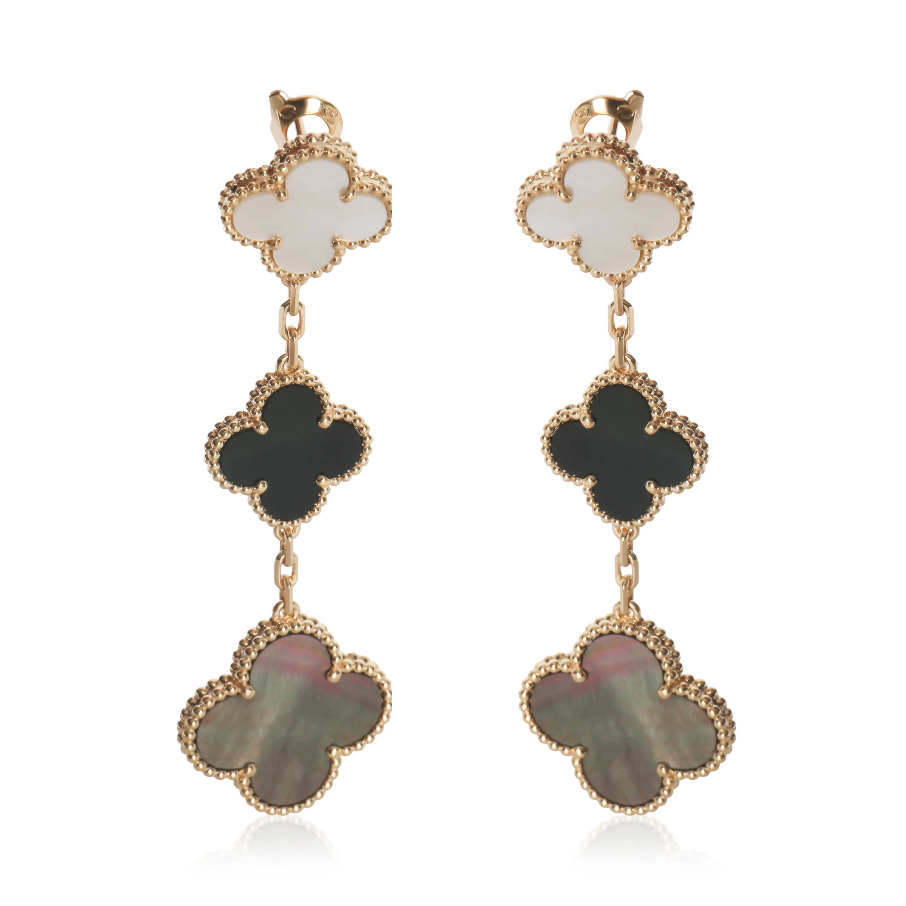 Yellow Gold Mother Of Pearl and Onyx Magic Alhambra Earrings
