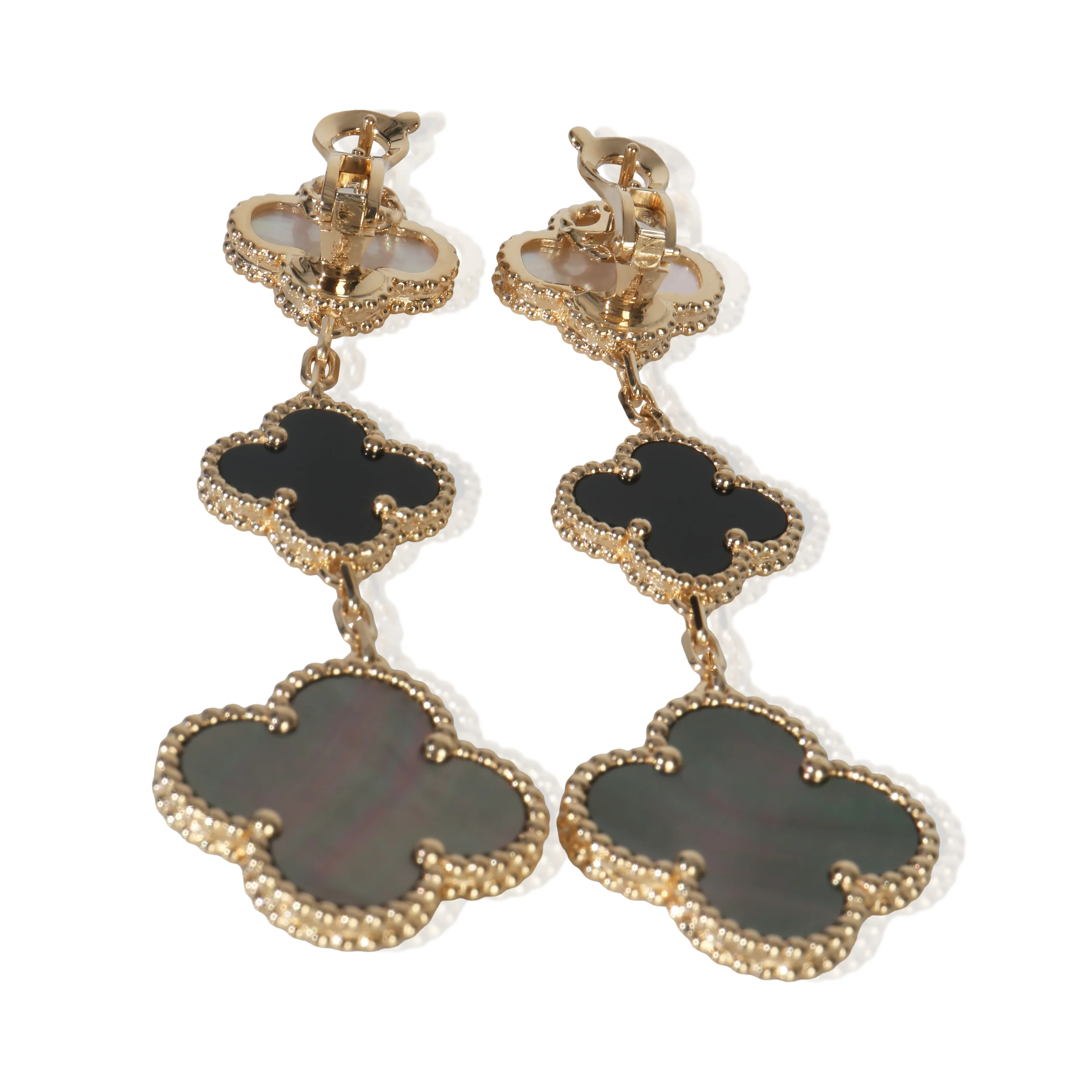 Yellow Gold Mother Of Pearl and Onyx Magic Alhambra Earrings - Image 6