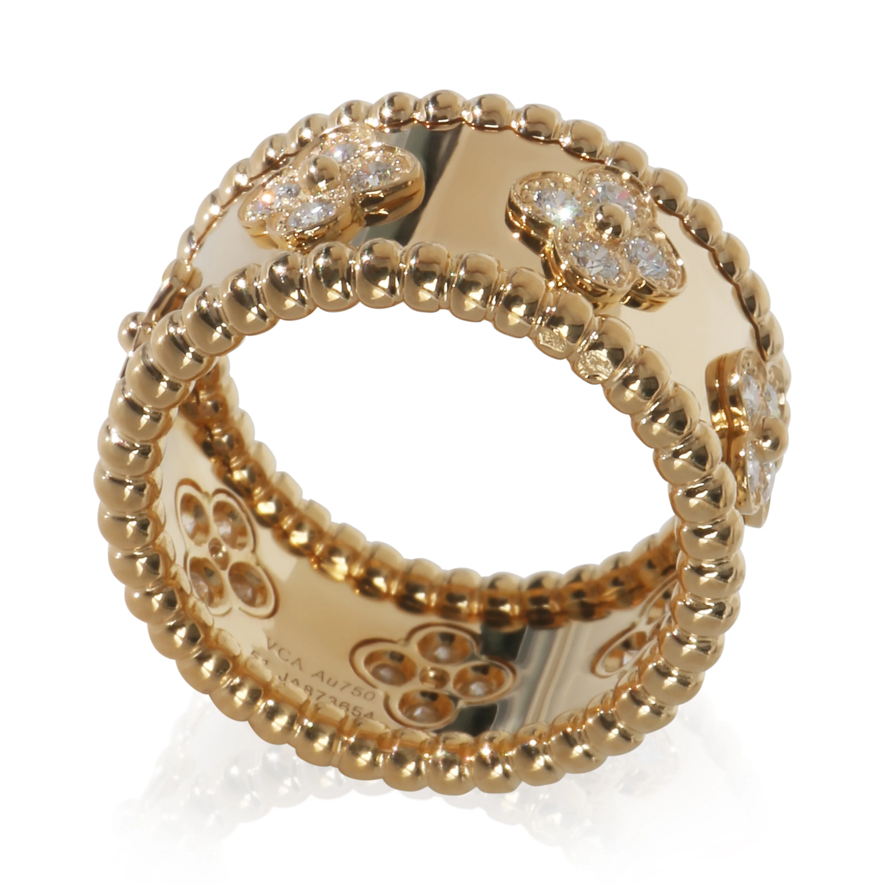 Yellow Gold Diamond Perlee Clover Ring - Image 4