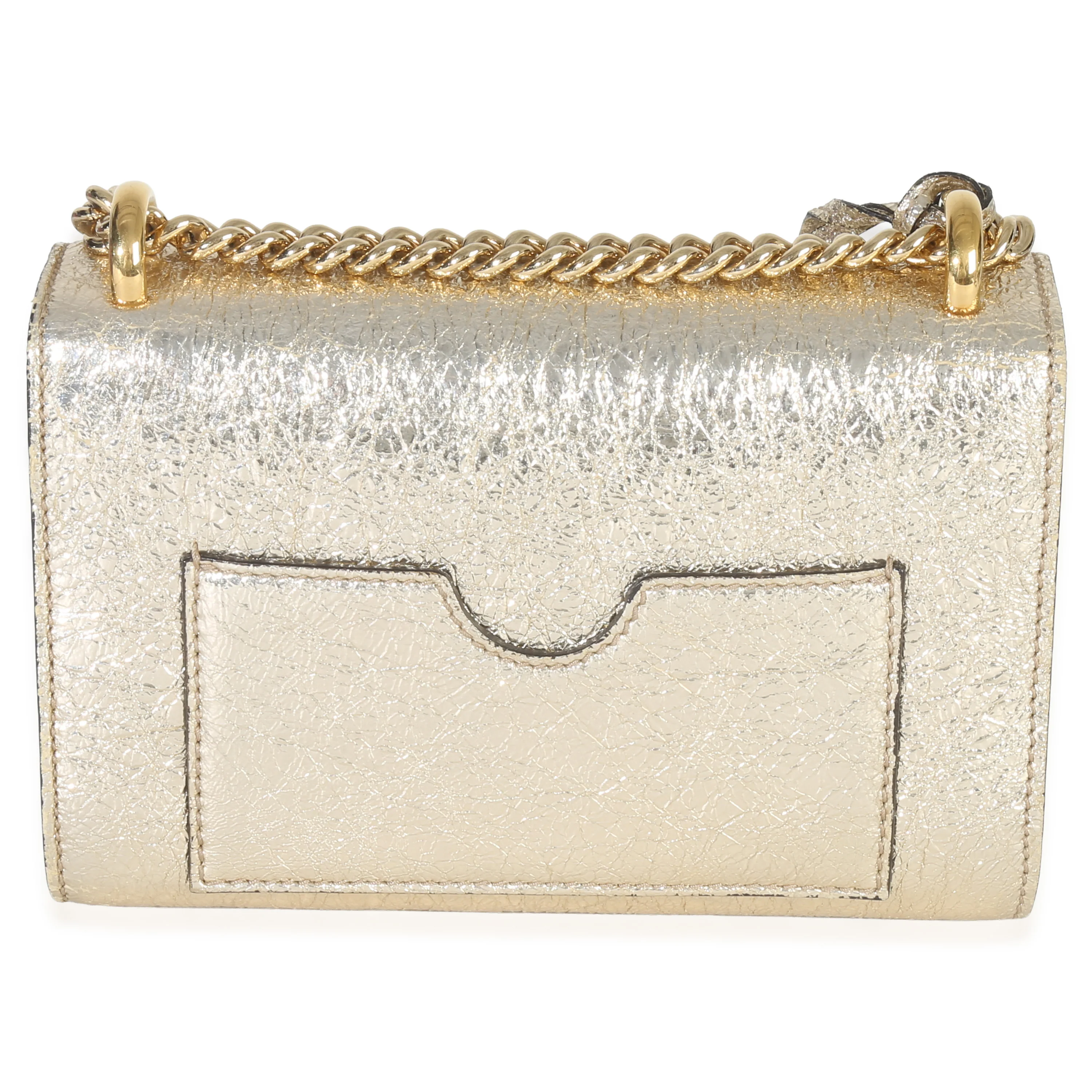 Gold Metallic Crinkled Leather Small Padlock Chain Bag - Image 5