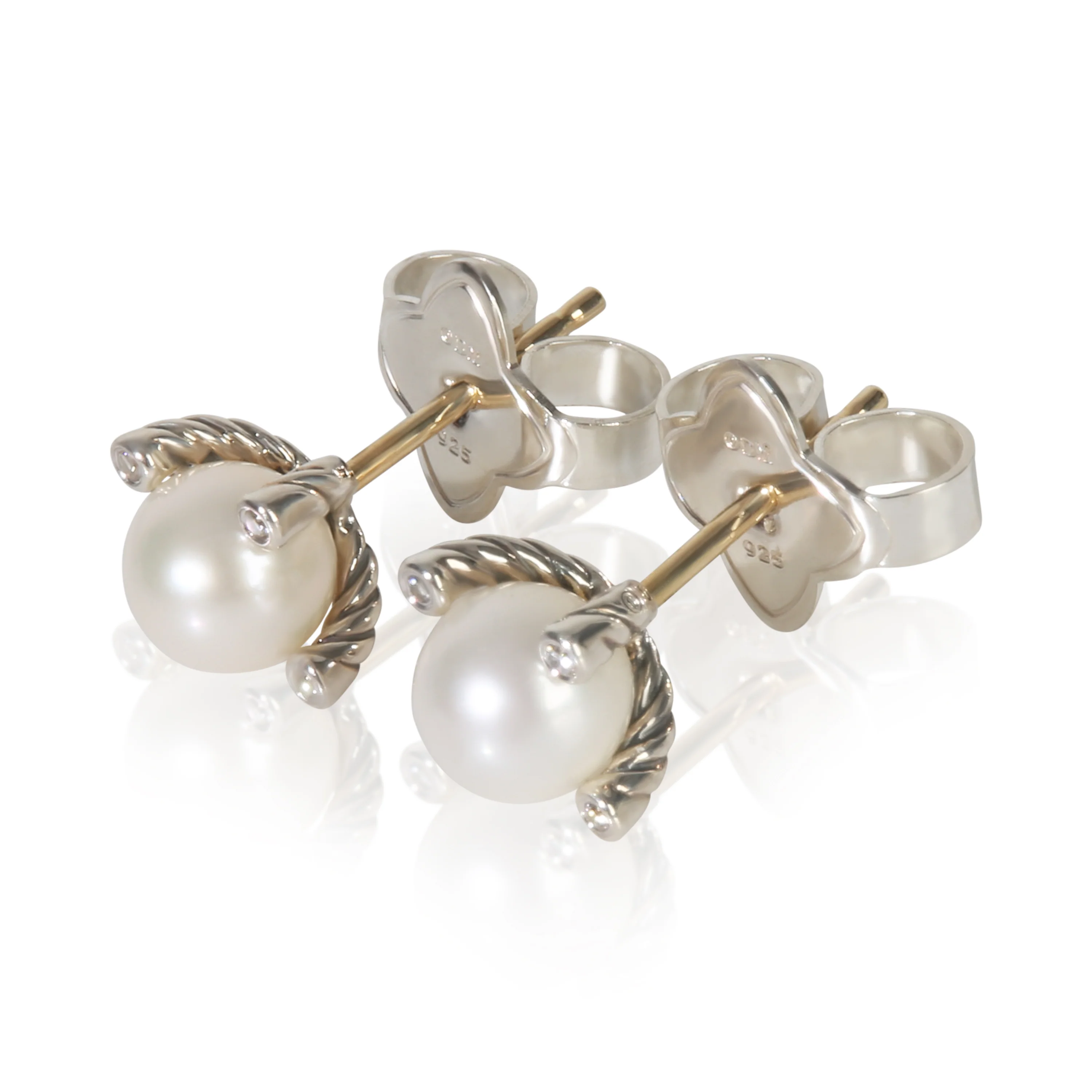 Sterling Silver Pearl and Diamond Earrings - Image 2