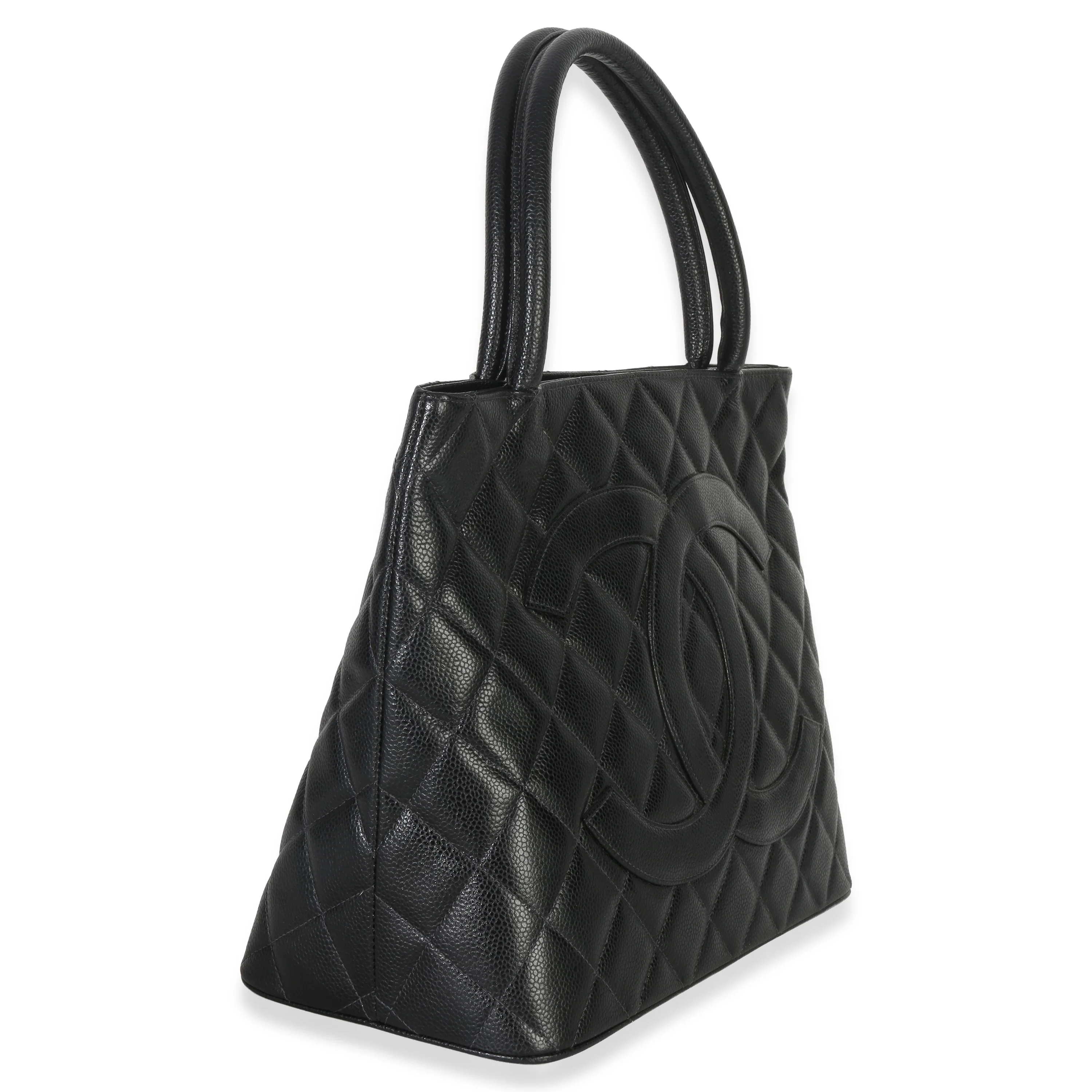 Vintage Black Quilted Caviar Medallion Tote - Image 3