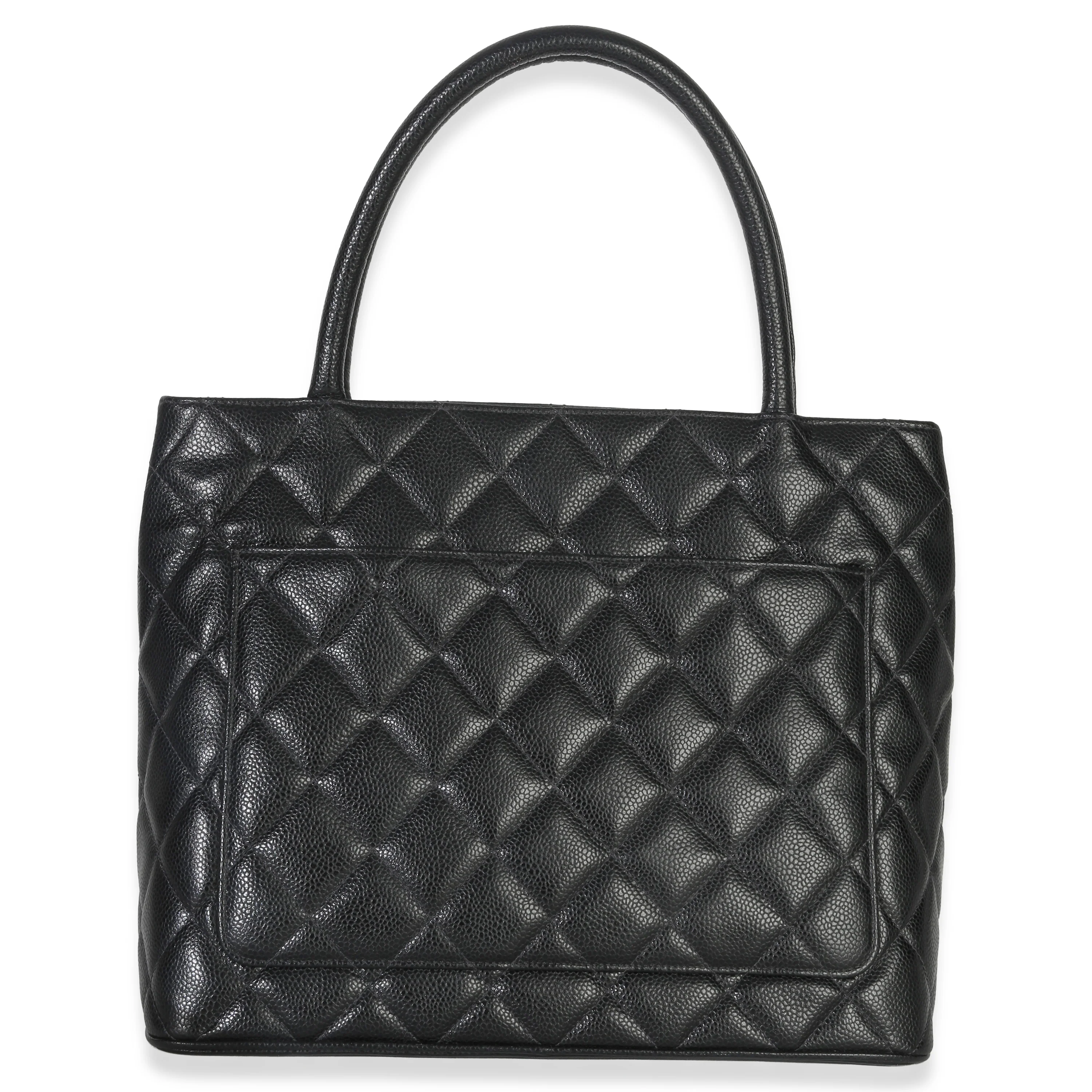 Vintage Black Quilted Caviar Medallion Tote - Image 4