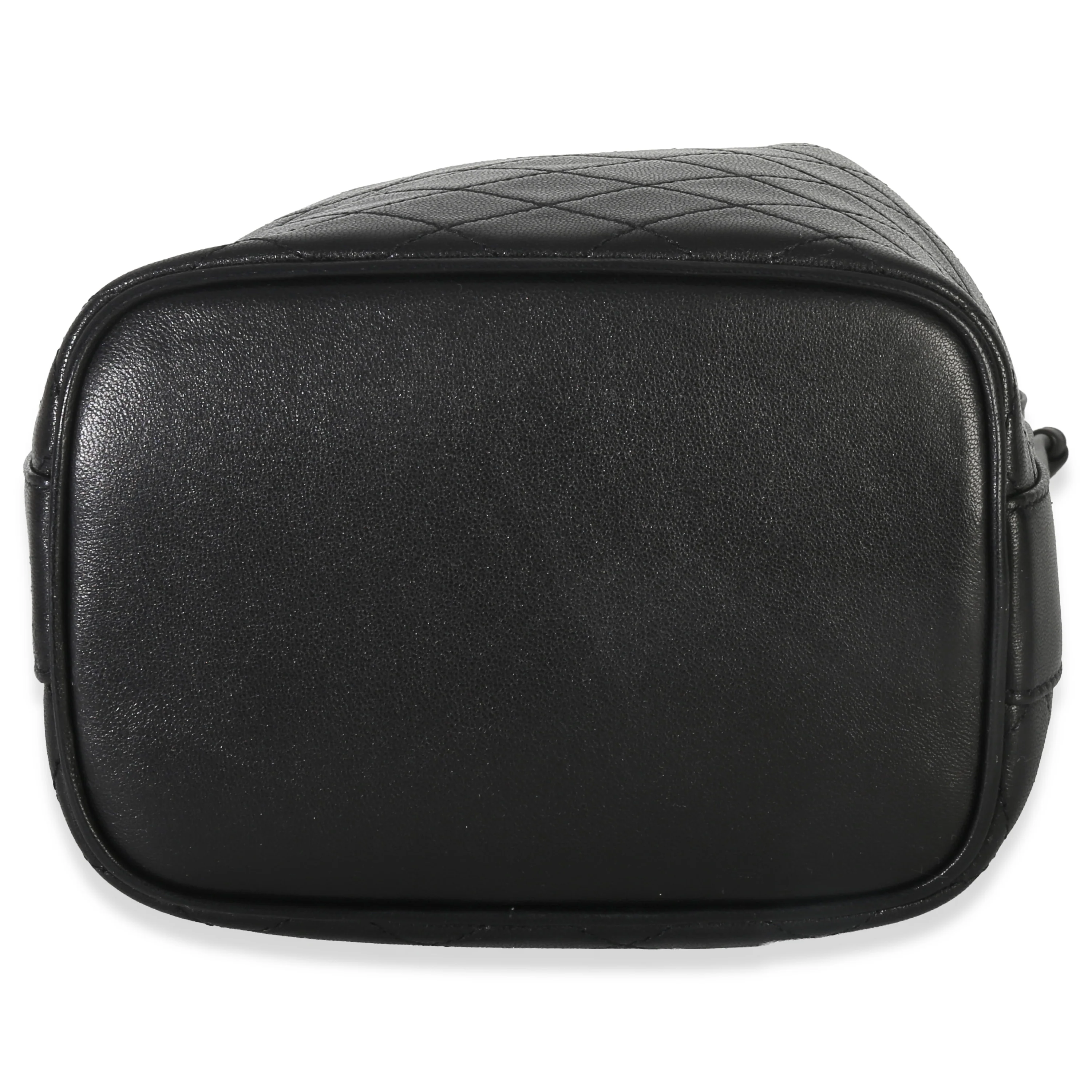 Black Quilted Lambskin Cassandre Logo Plaque Small Bucket Bag - Image 5