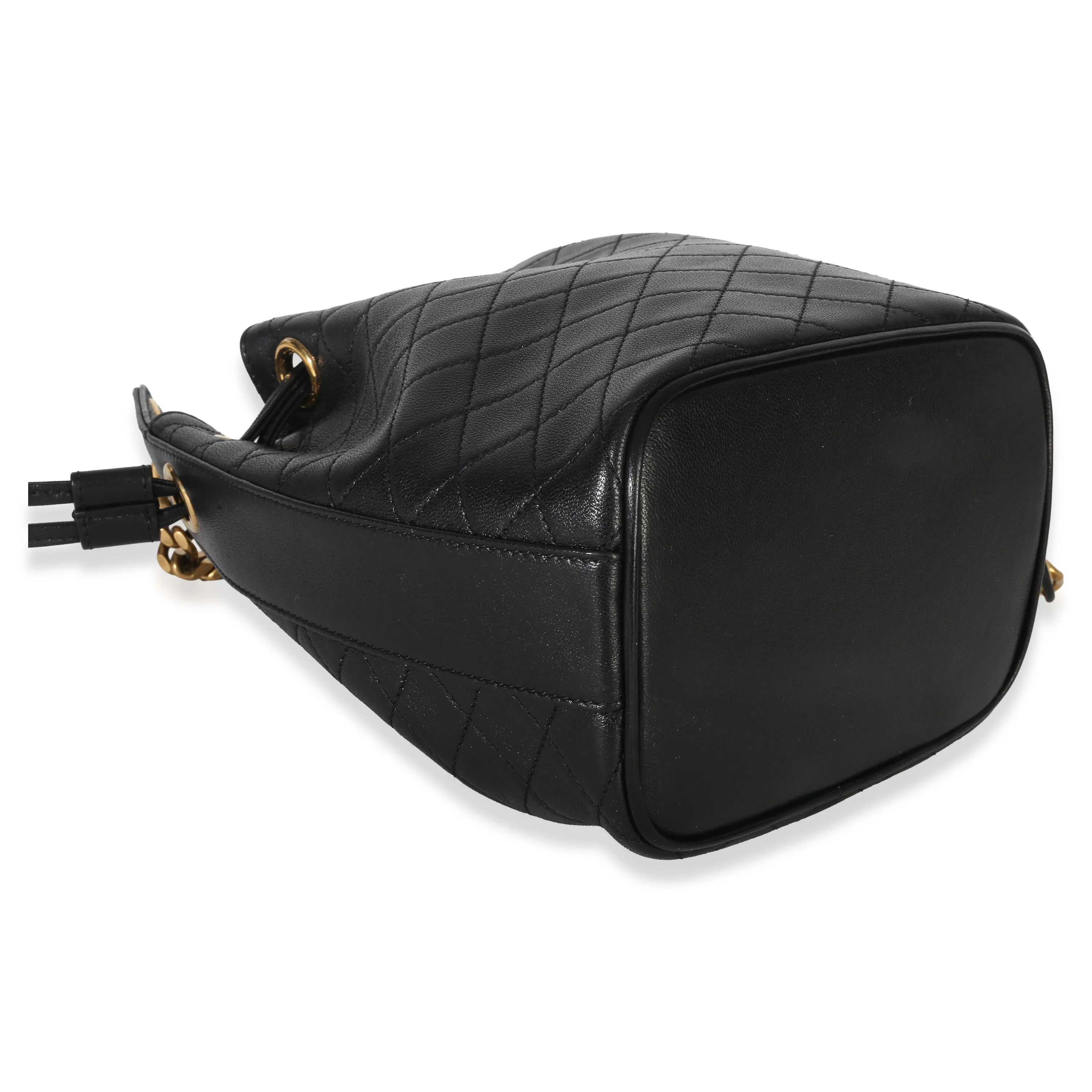 Black Quilted Lambskin Cassandre Logo Plaque Small Bucket Bag - Image 6