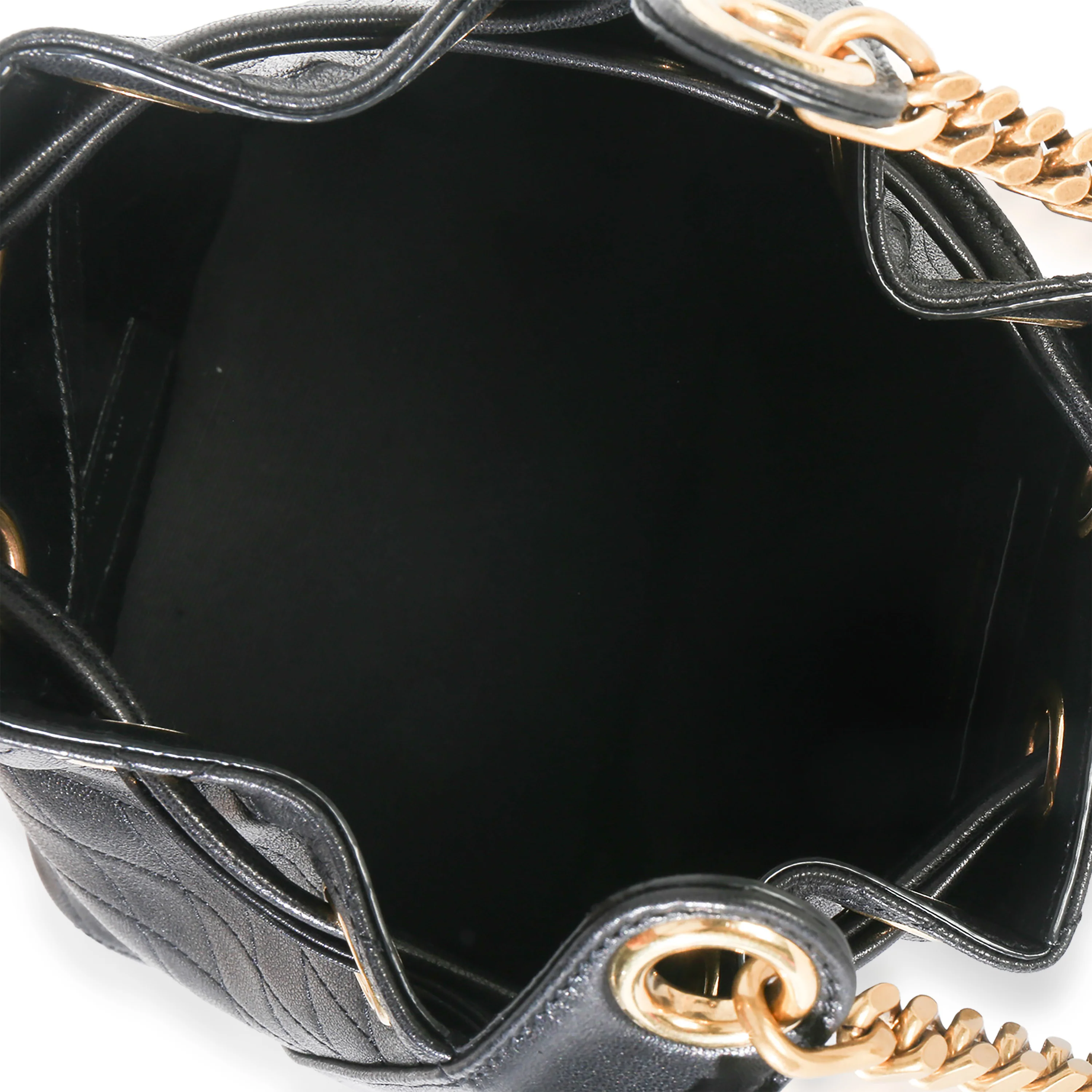 Black Quilted Lambskin Cassandre Logo Plaque Small Bucket Bag - Image 8