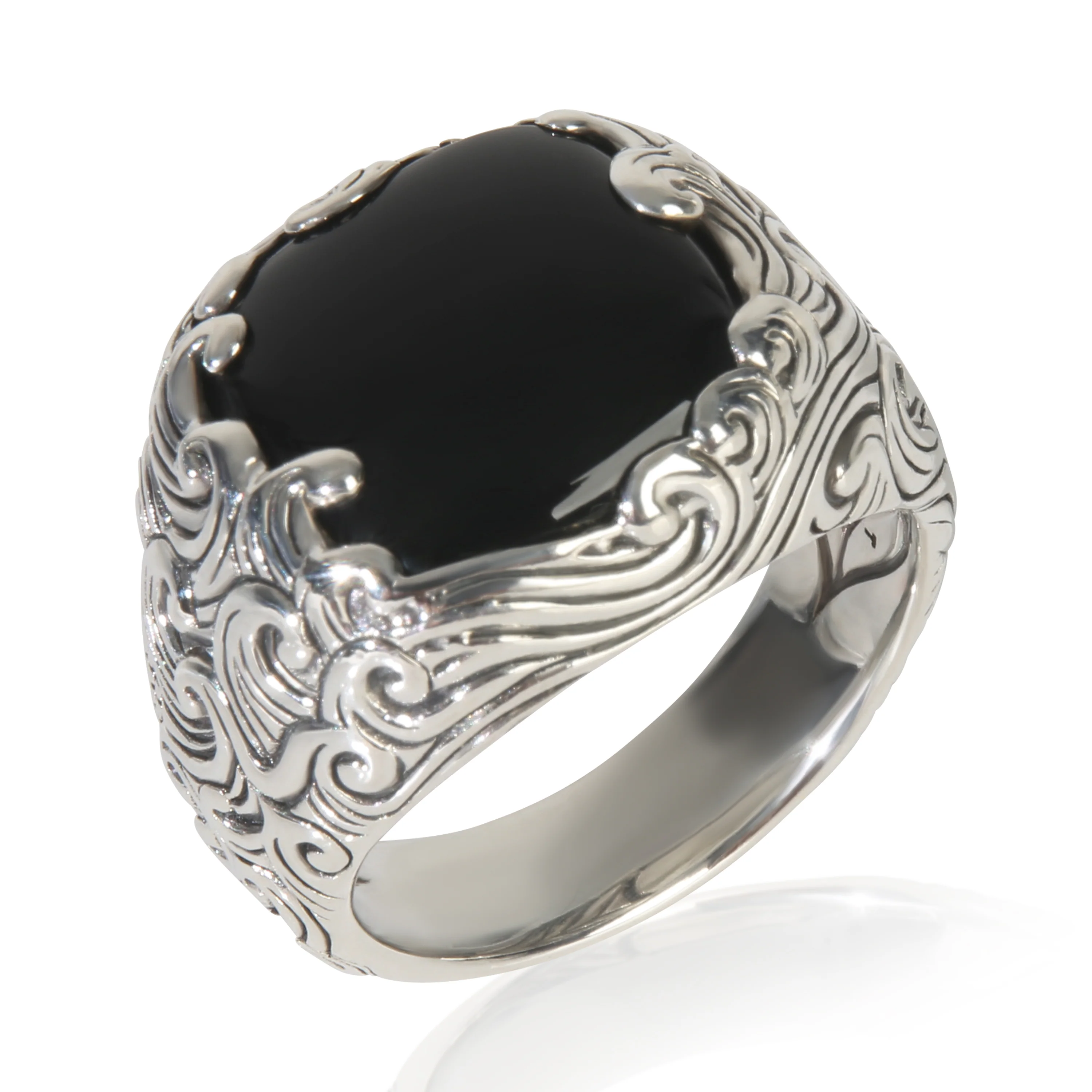 Sterling Silver Onyx Waves Signet Ring - Image 4