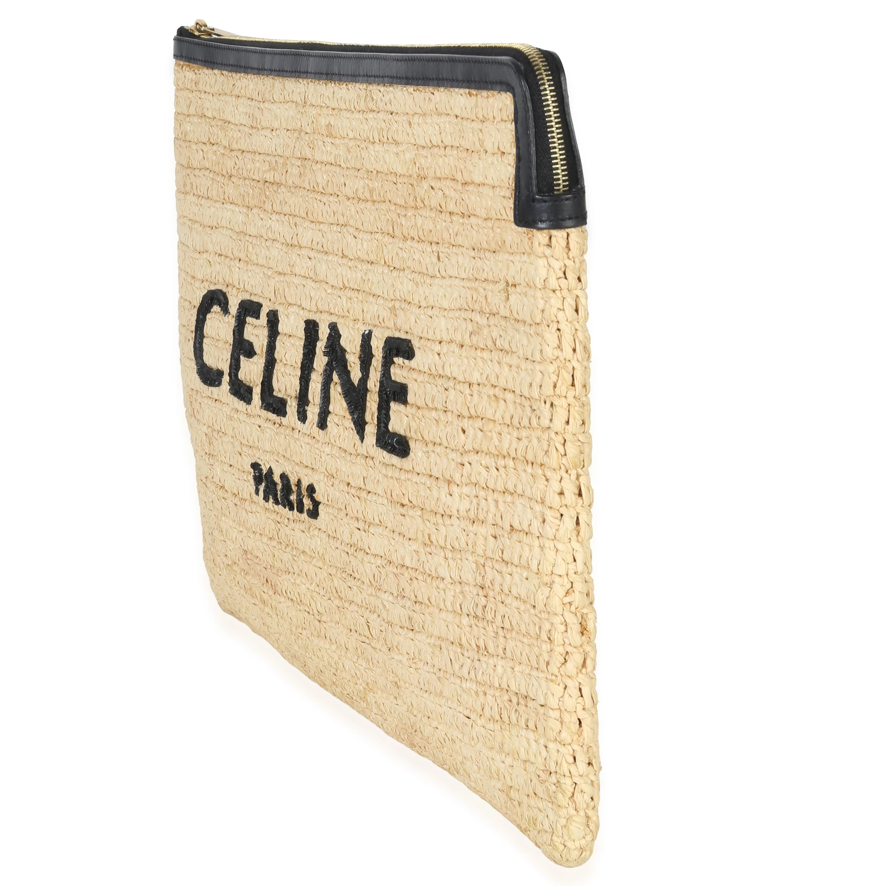 Beige Raffia Sequin Logo Clutch - Image 2
