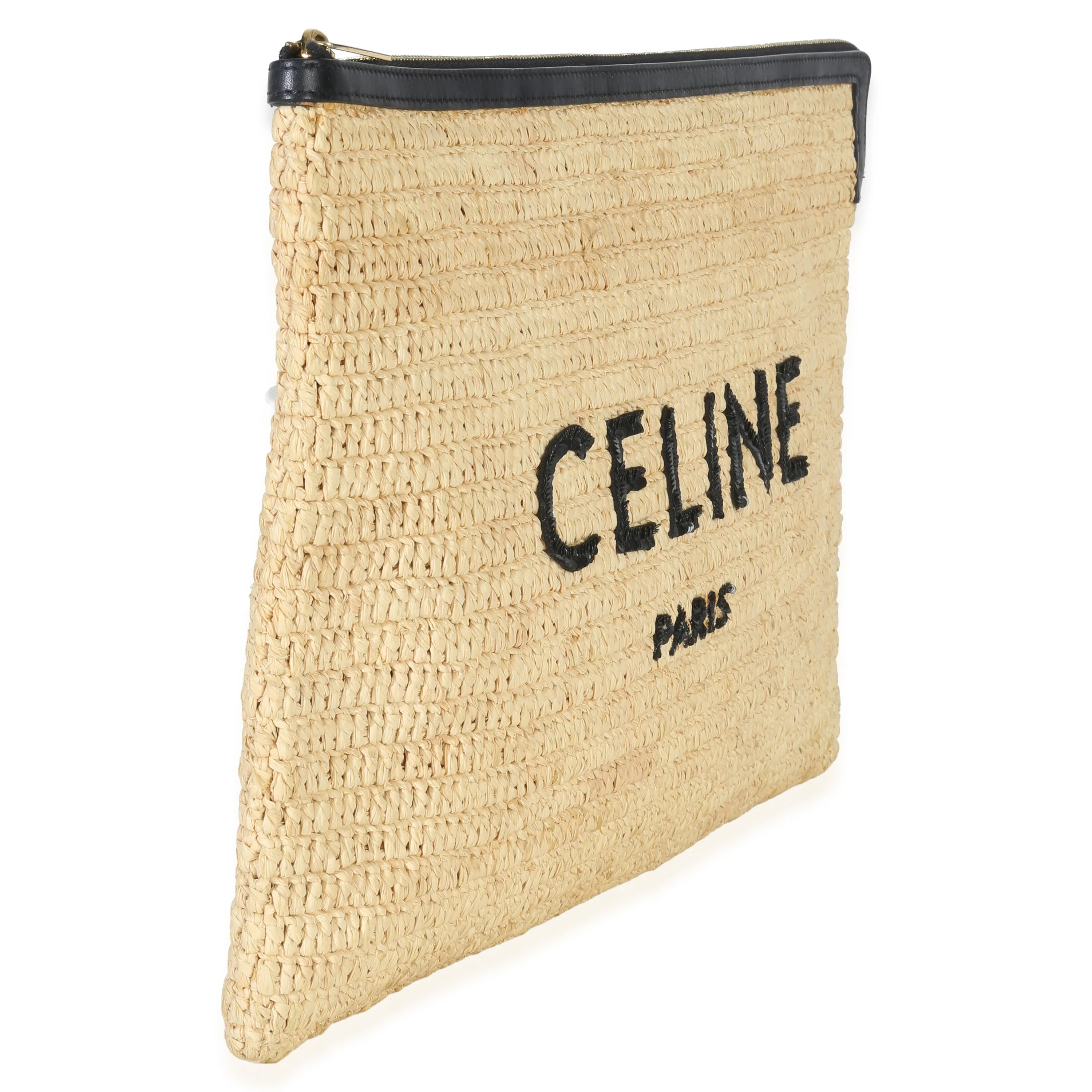 Beige Raffia Sequin Logo Clutch - Image 3