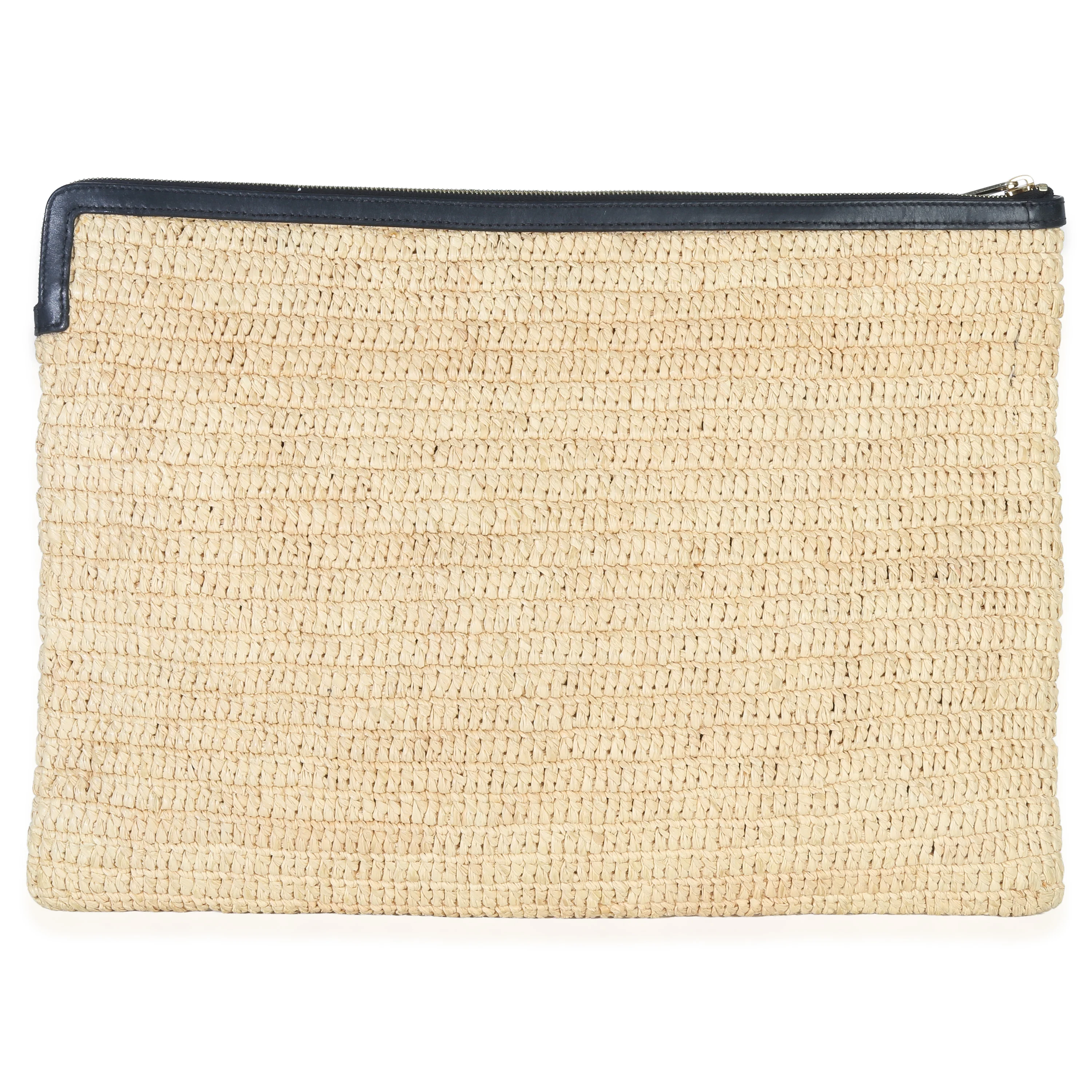 Beige Raffia Sequin Logo Clutch - Image 4
