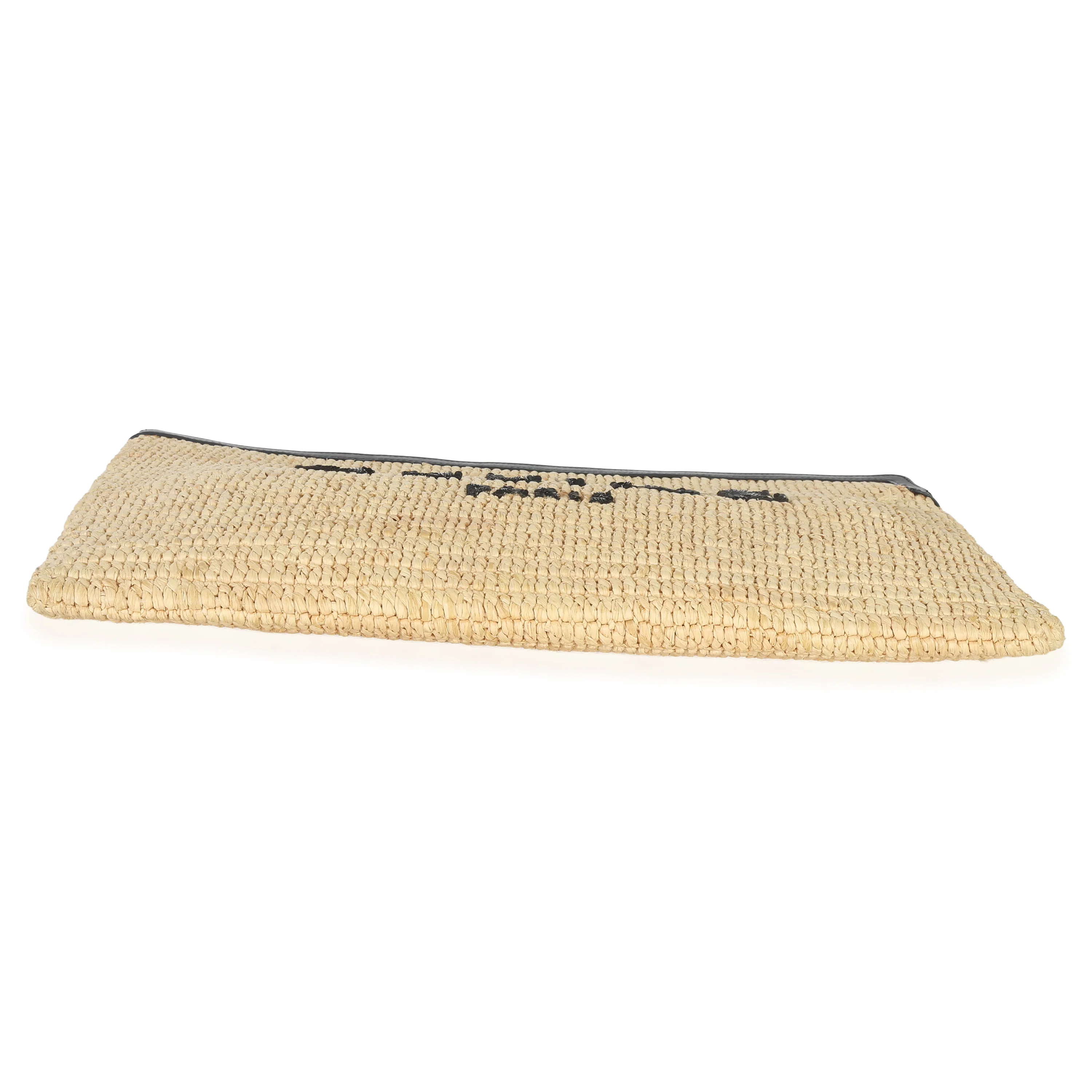 Beige Raffia Sequin Logo Clutch - Image 5