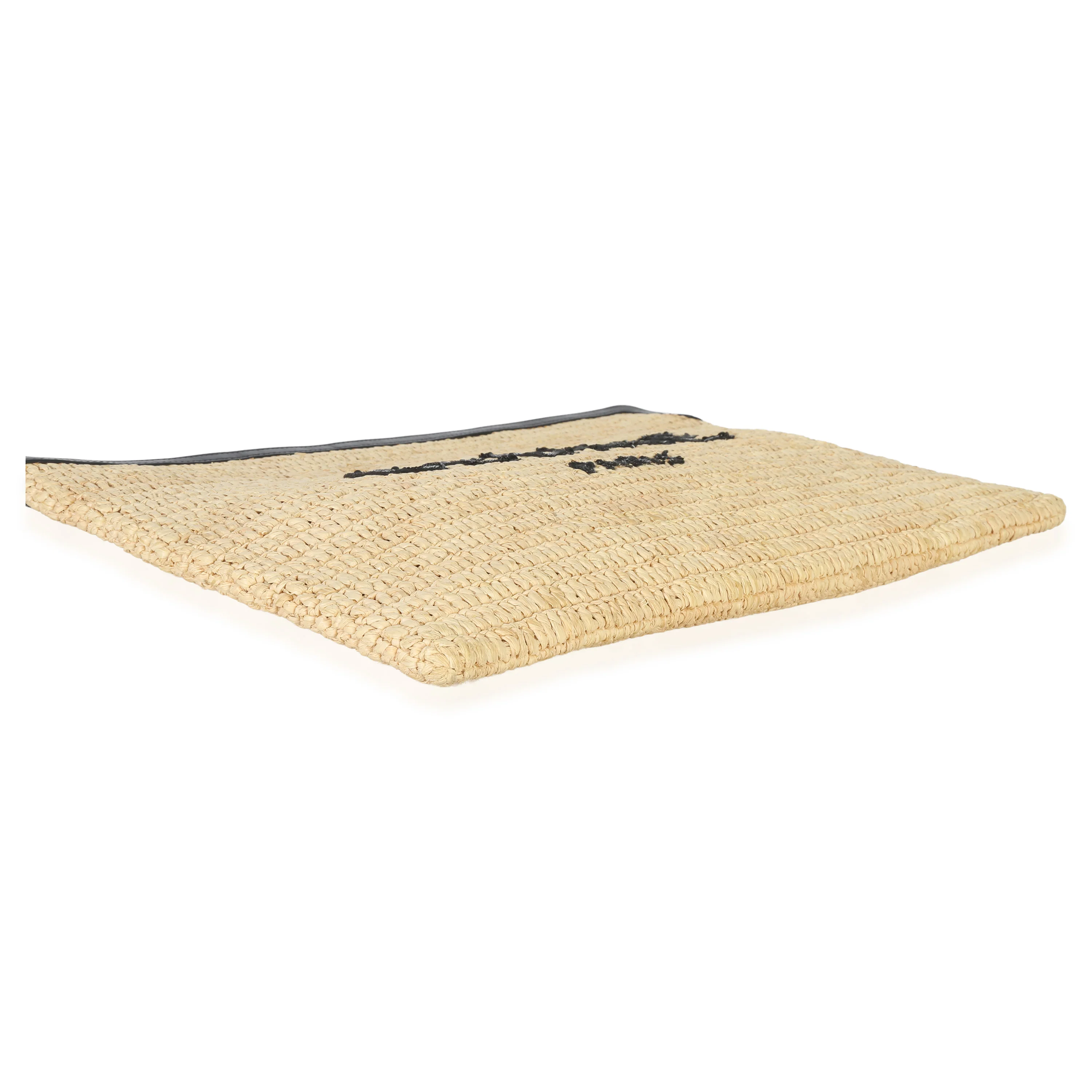 Beige Raffia Sequin Logo Clutch - Image 6