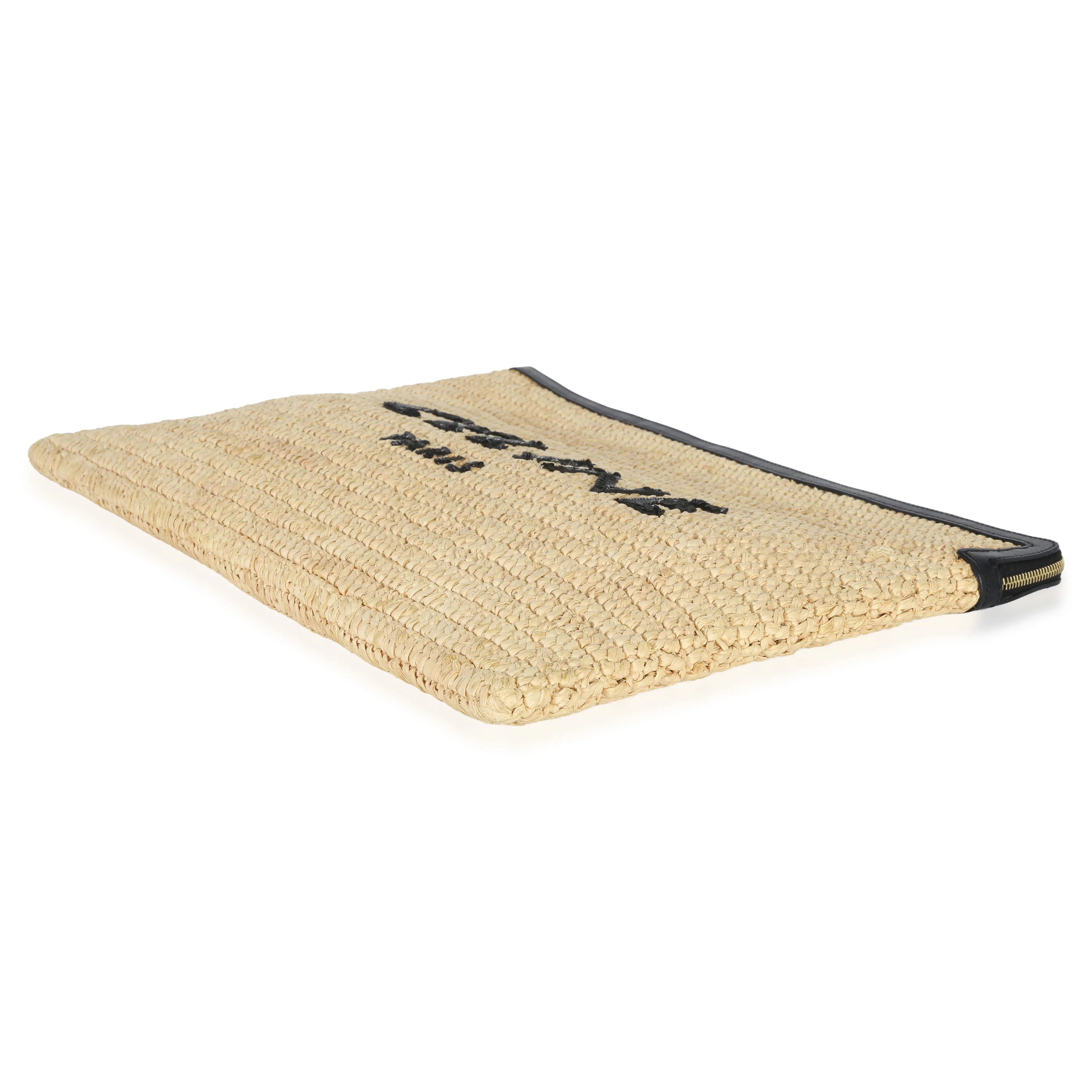 Beige Raffia Sequin Logo Clutch - Image 7