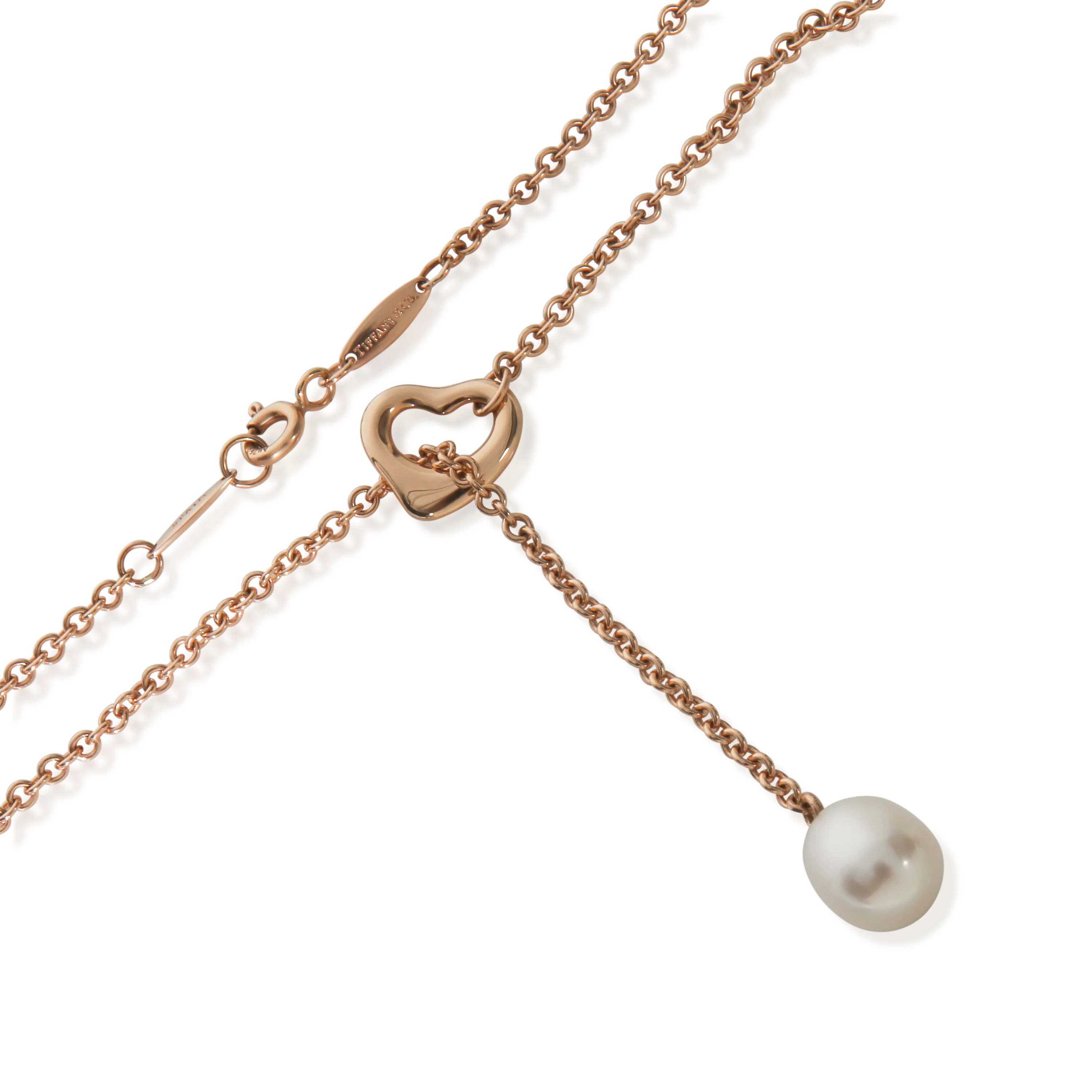 Rose Gold Pearl Elsa Peretti Open Heart Lariat Necklace - Image 3