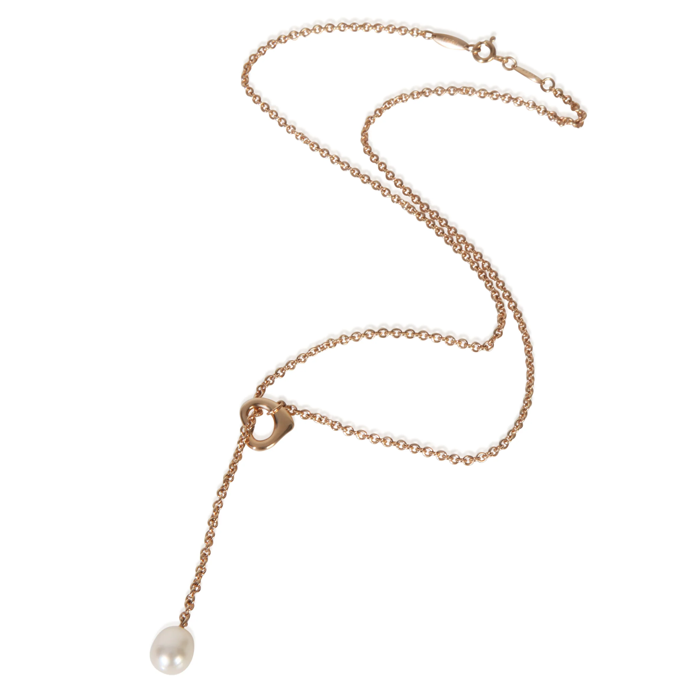 Rose Gold Pearl Elsa Peretti Open Heart Lariat Necklace - Image 4