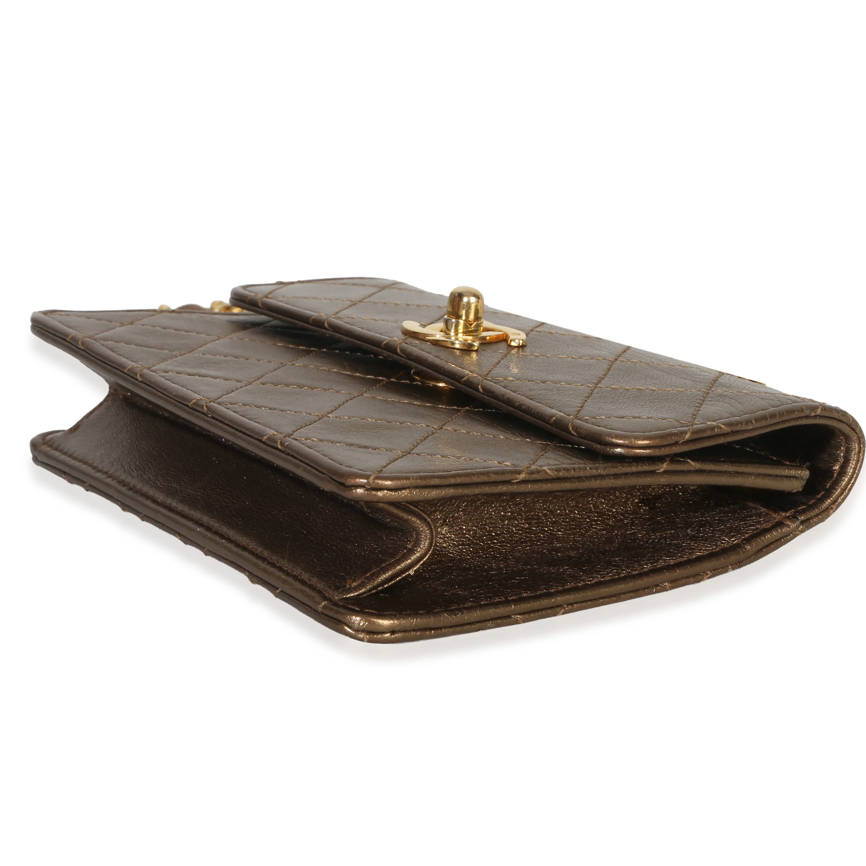 Vintage Gold Metallic Quilted Lambskin Extra Mini Square Flap Bag - Image 7