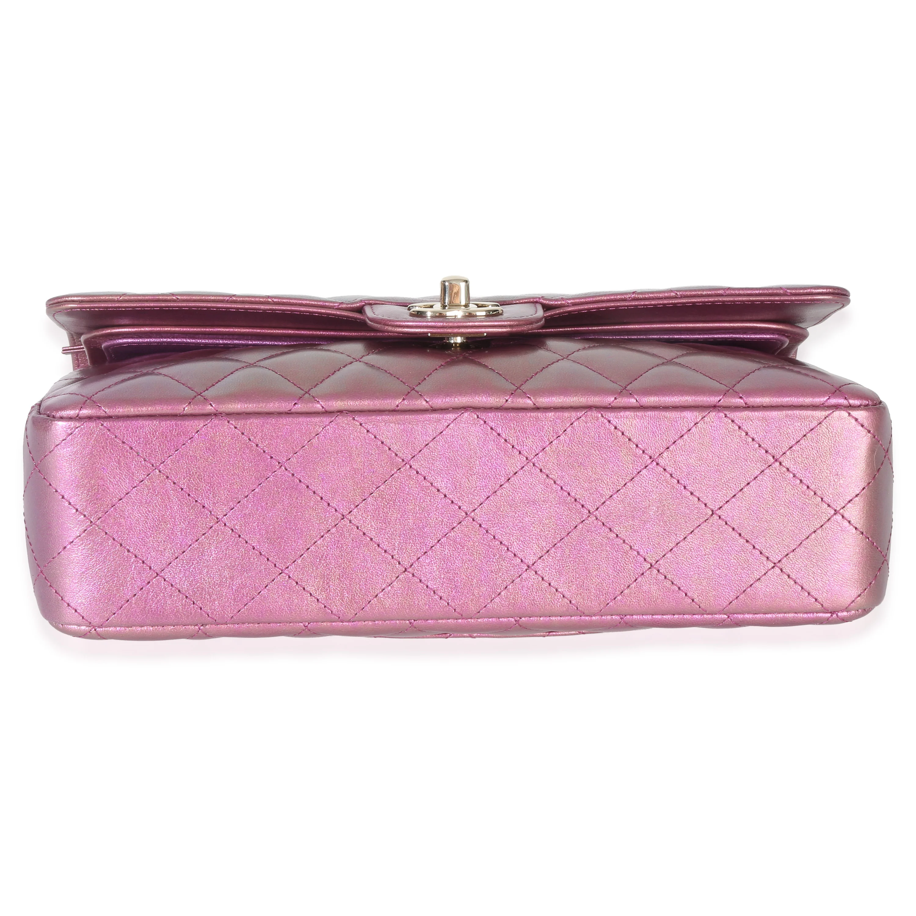 Dark Pink Iridescent Quilted Lambskin Medium Classic Double Flap Bag - Image 5