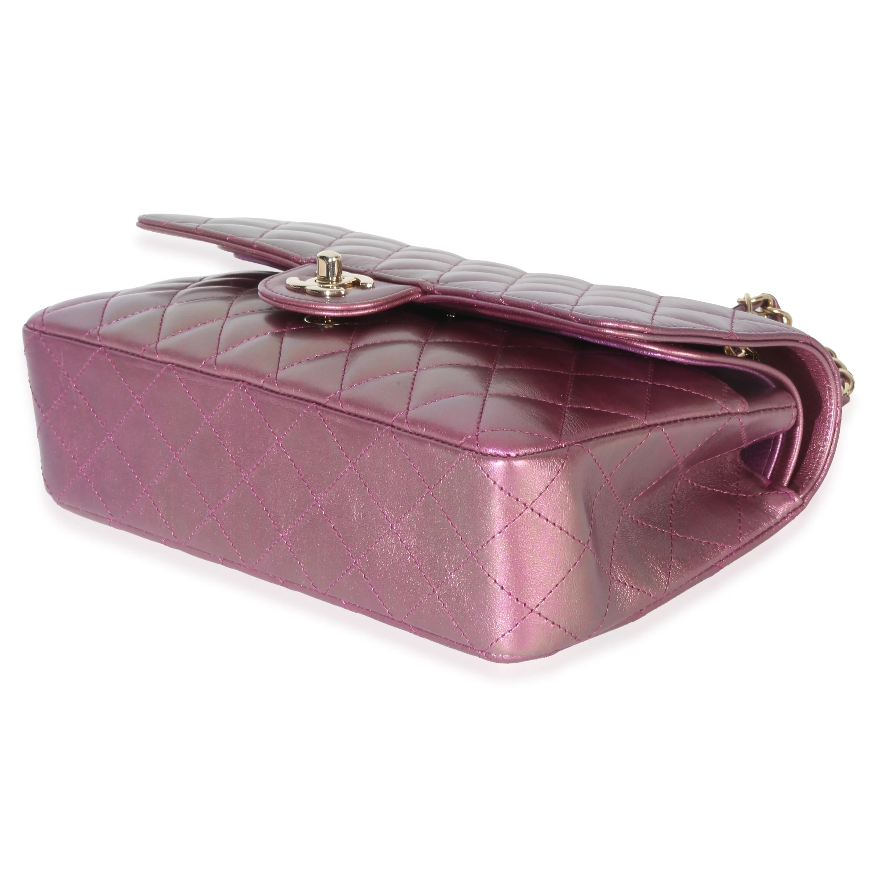 Dark Pink Iridescent Quilted Lambskin Medium Classic Double Flap Bag - Image 7